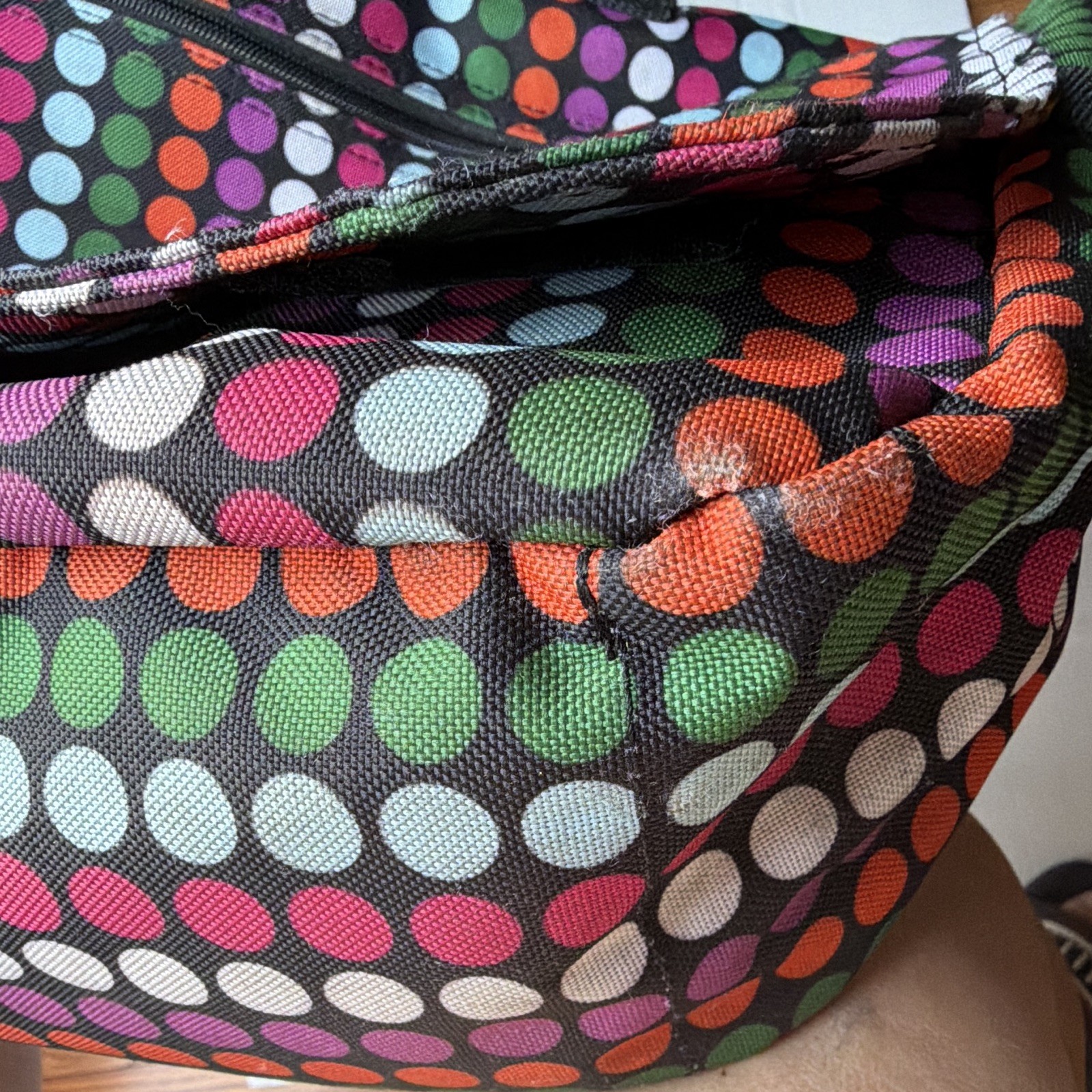 Dickies Multicolor/Black Polka Dot Messenger Bag, Zip Buckle, Pockets Strap
