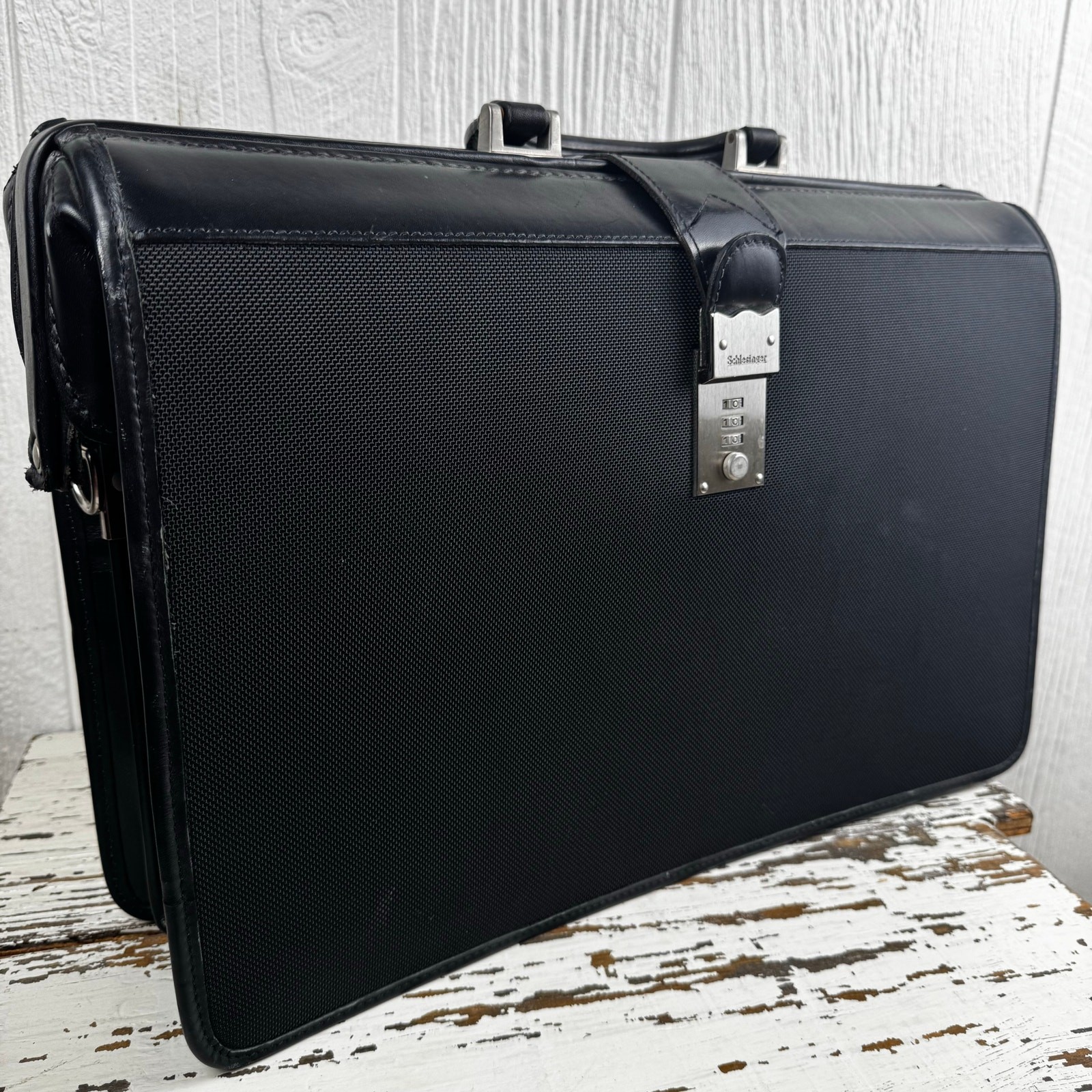 Schlesinger Black Leather Trim Attache Briefcase Combination Locking File Doctor