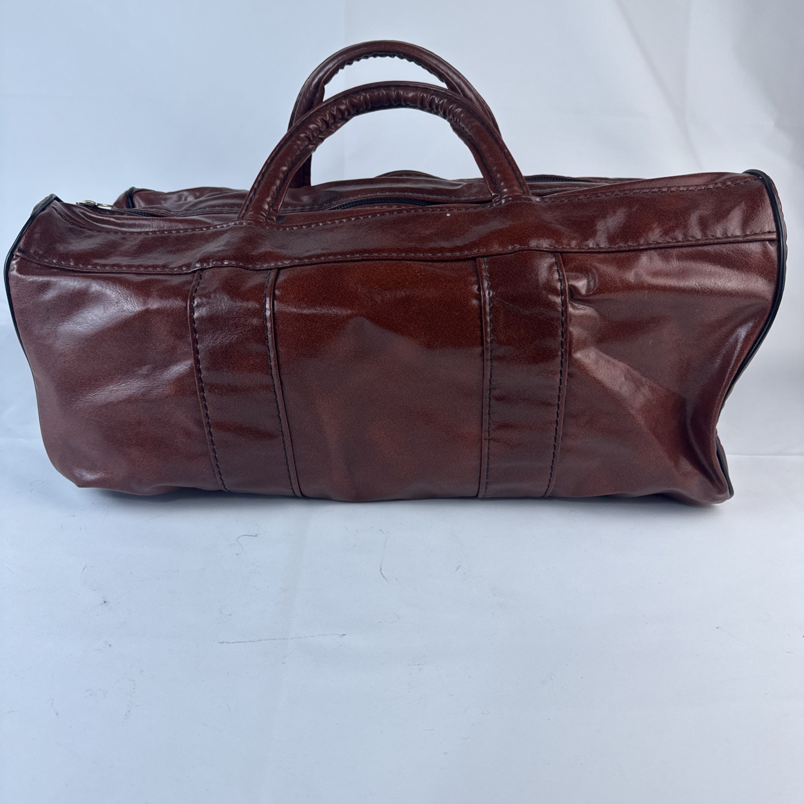Wilson Vintage Spellout Duffle Bag Logo Red Brown Gold Faux Leather Gym Travel