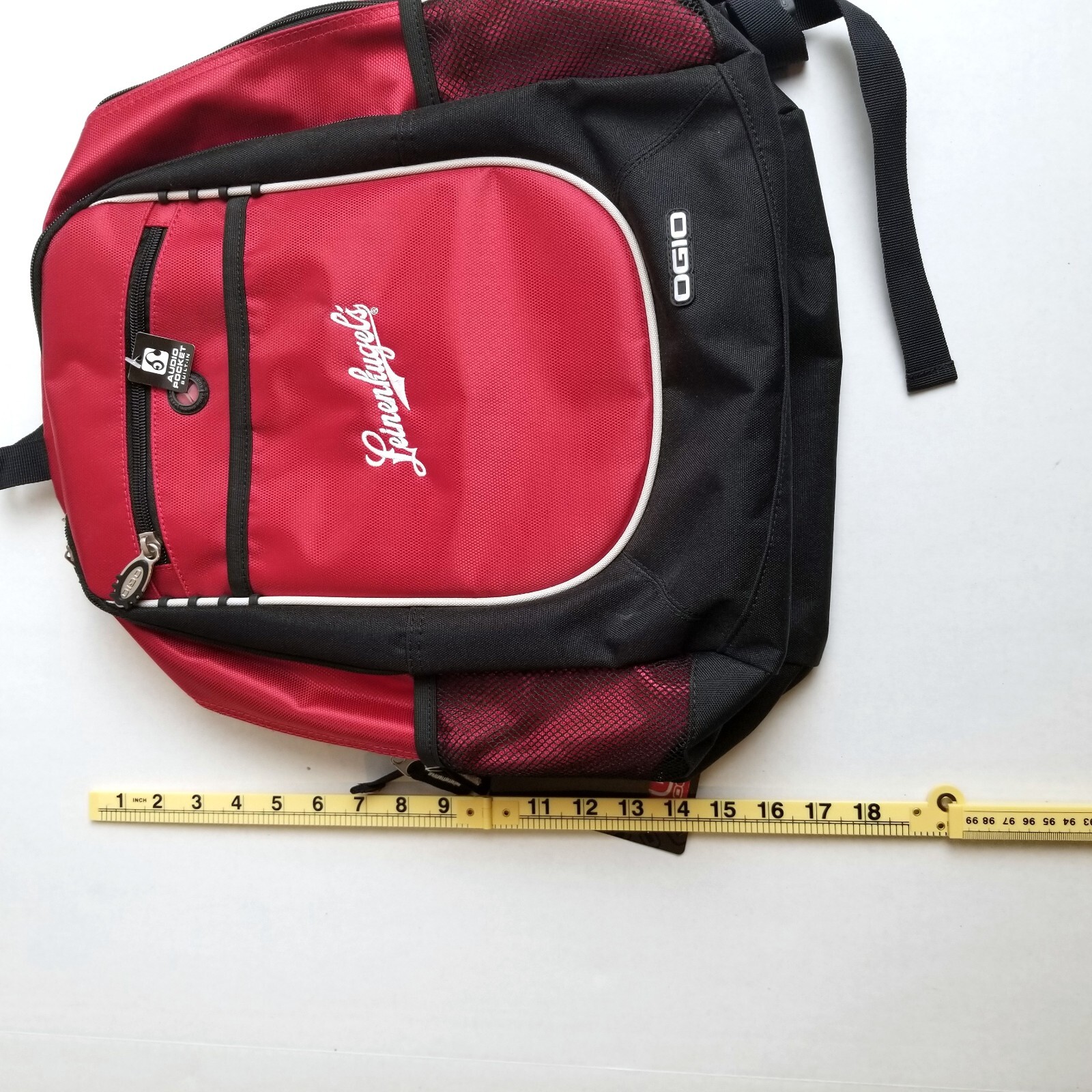 OGIO Backpack Leinenkugels Red Black Audio Pocket Tech Travel College School NEW