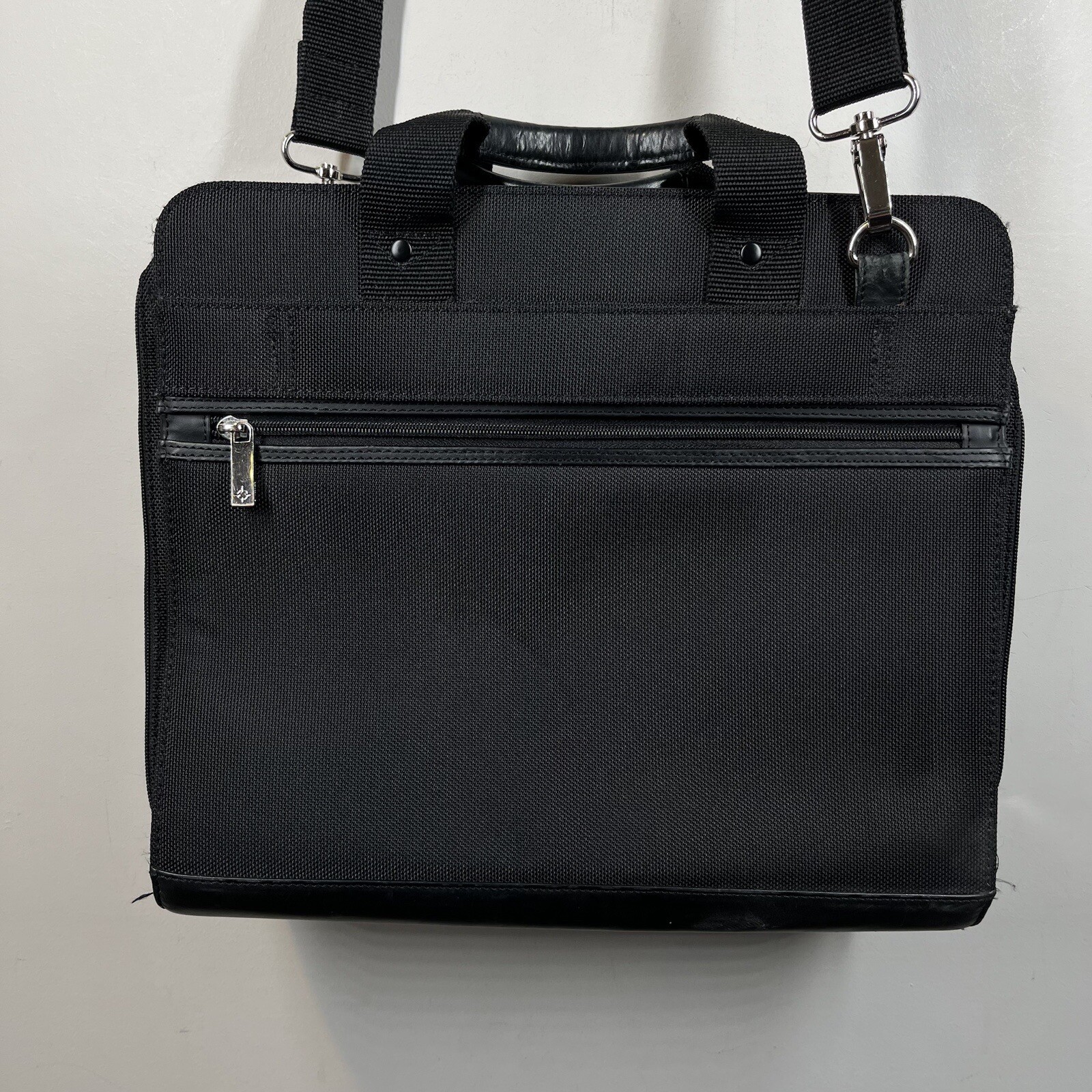 Franklin Covey Messenger Briefcase 15×12 Laptop Leather Nylon Black Bag Organize