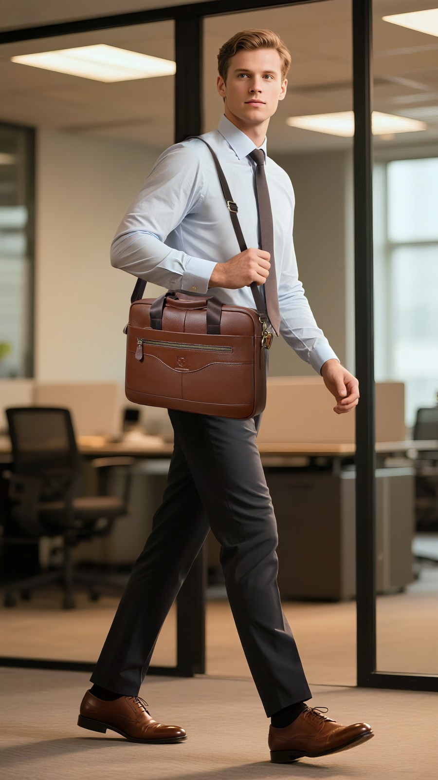Men Genuine Leather Briefcase Shoulder Messenger Bag Business Work Bag Handbag Q