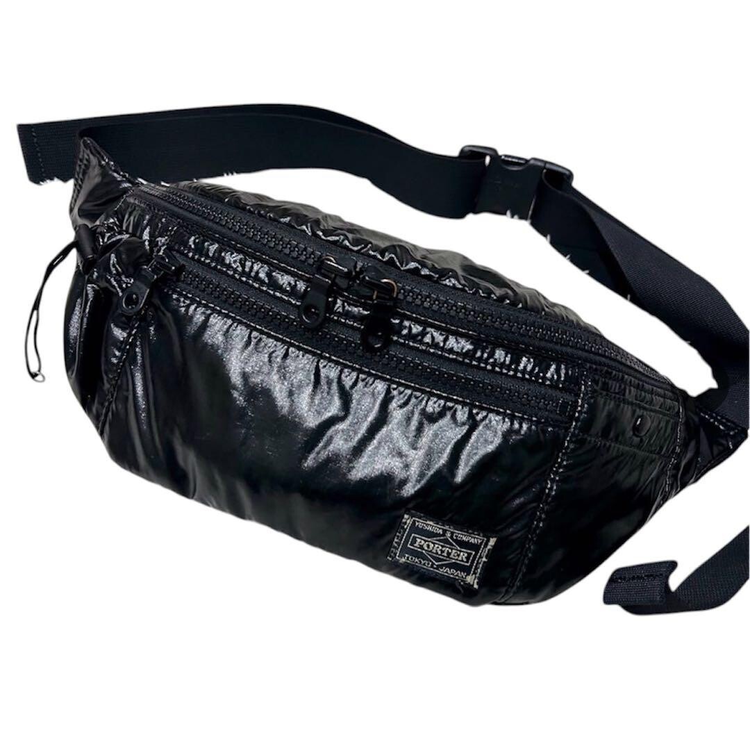 PORTER Yoshida Shire Waist Bag Black Nylon Body Bag Japan Zip 31cm Men