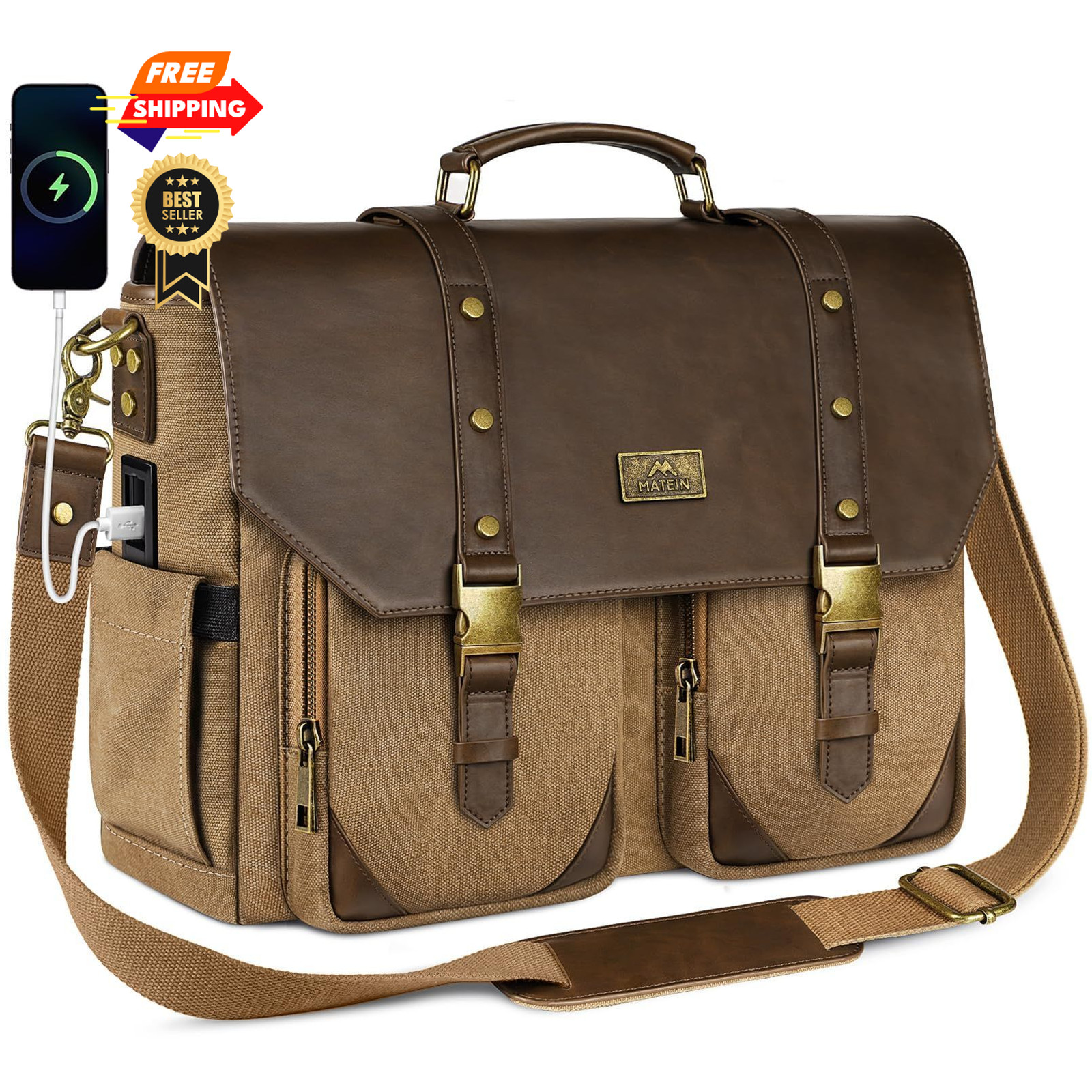 MATEIN Vintage Messenger Bag for Men, 15.6 inch Canvas Inch, Brown