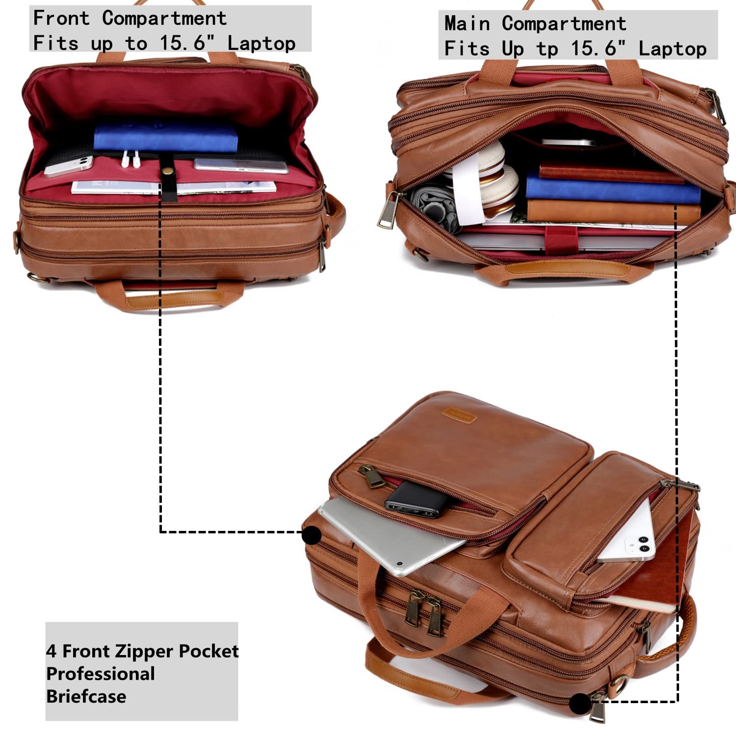 Vegan Leather 15.6 Laptop Backpack Briefcase Hybrid Travel Work Bag Brown