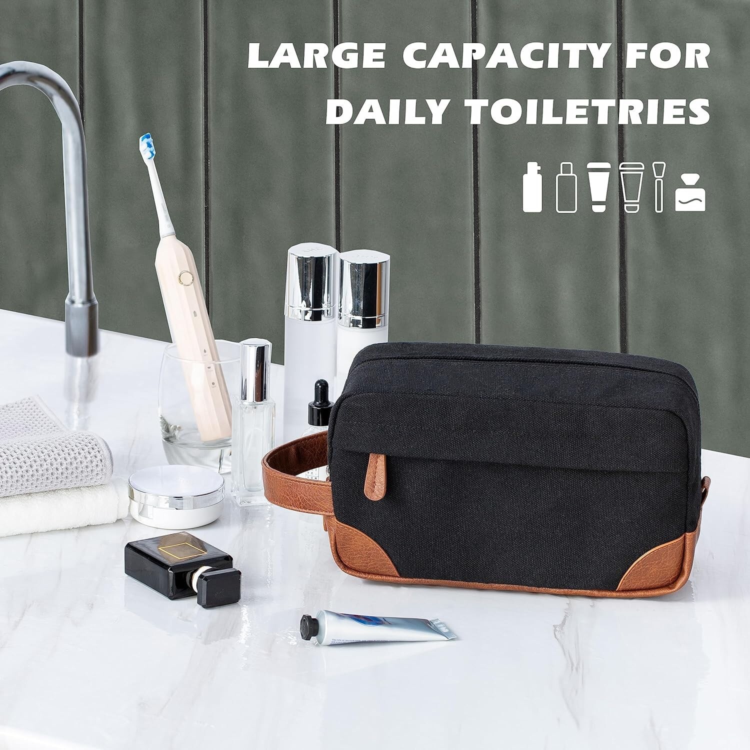 Vorspack Toiletry Bag Hanging Dopp Kit for Men Water Resistant 10 x 5 x 5.5 inch