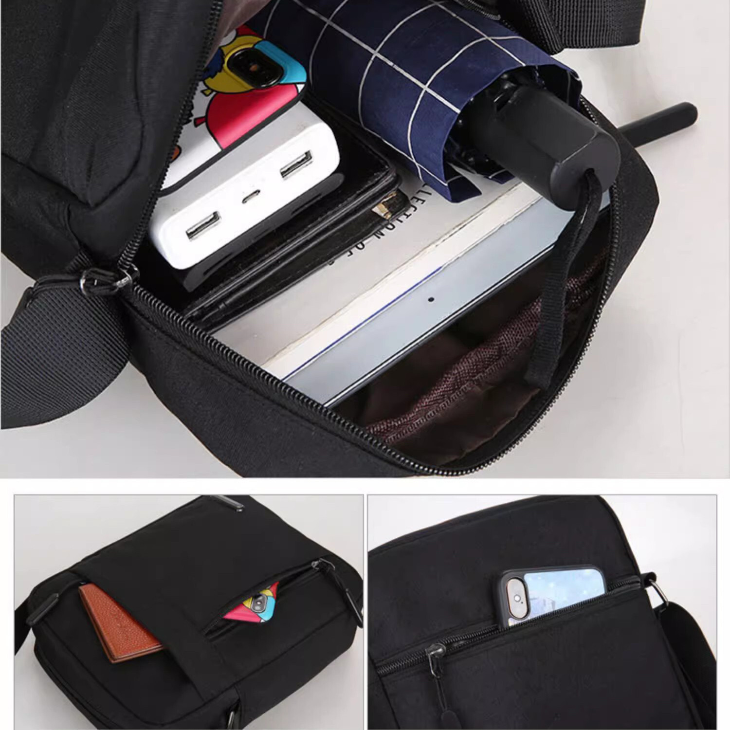 Man Casual Nylon Tablet Bag Shoulder Bag Men Leisure Messager bag Black