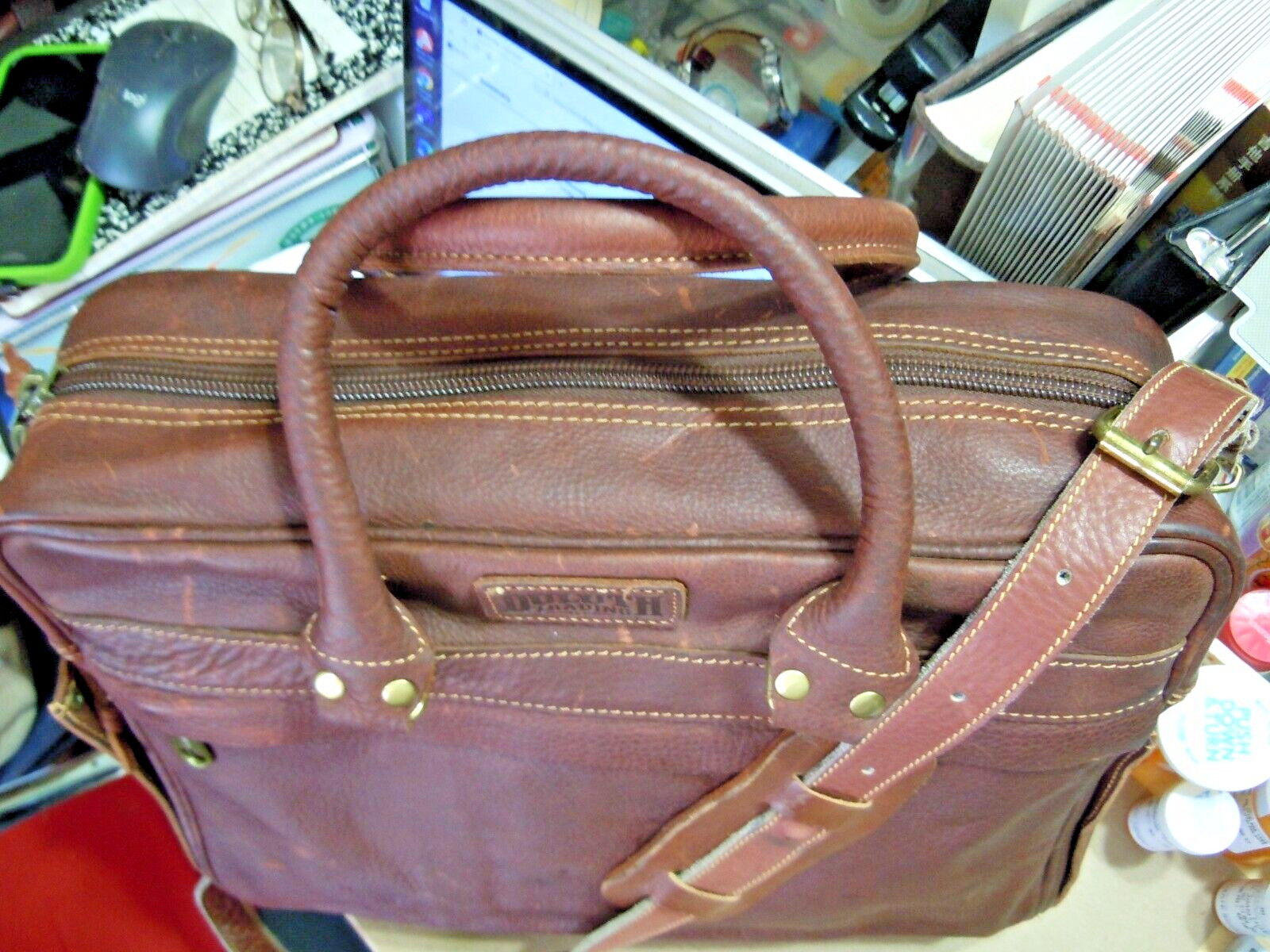 vintage Duluth Trading Co Leather Briefcase Messenger Bag Brown Messenger # 6