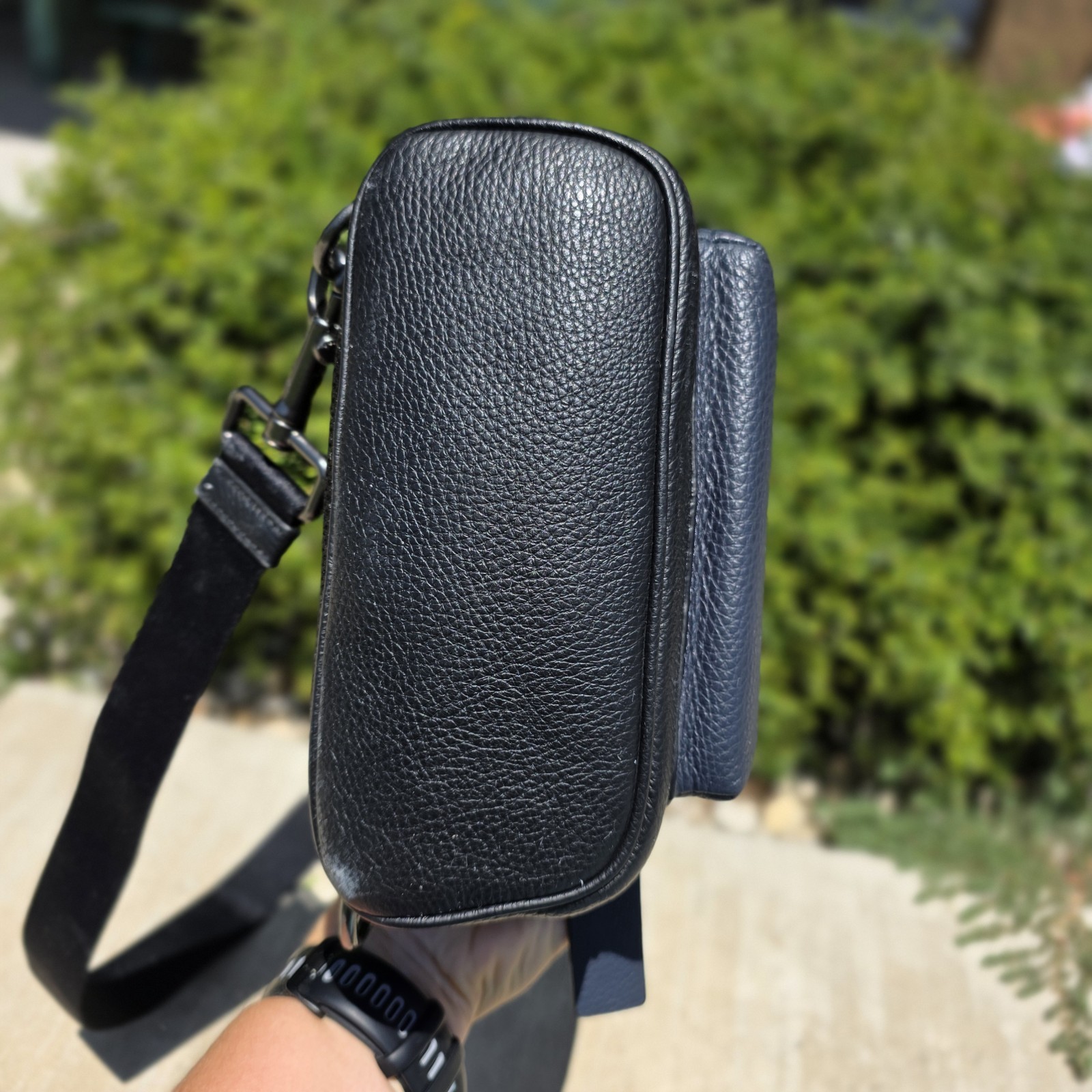 Rare Coach West Pack Sling Bag In Navy Pebbled Leather; Strap Adapts to L or R