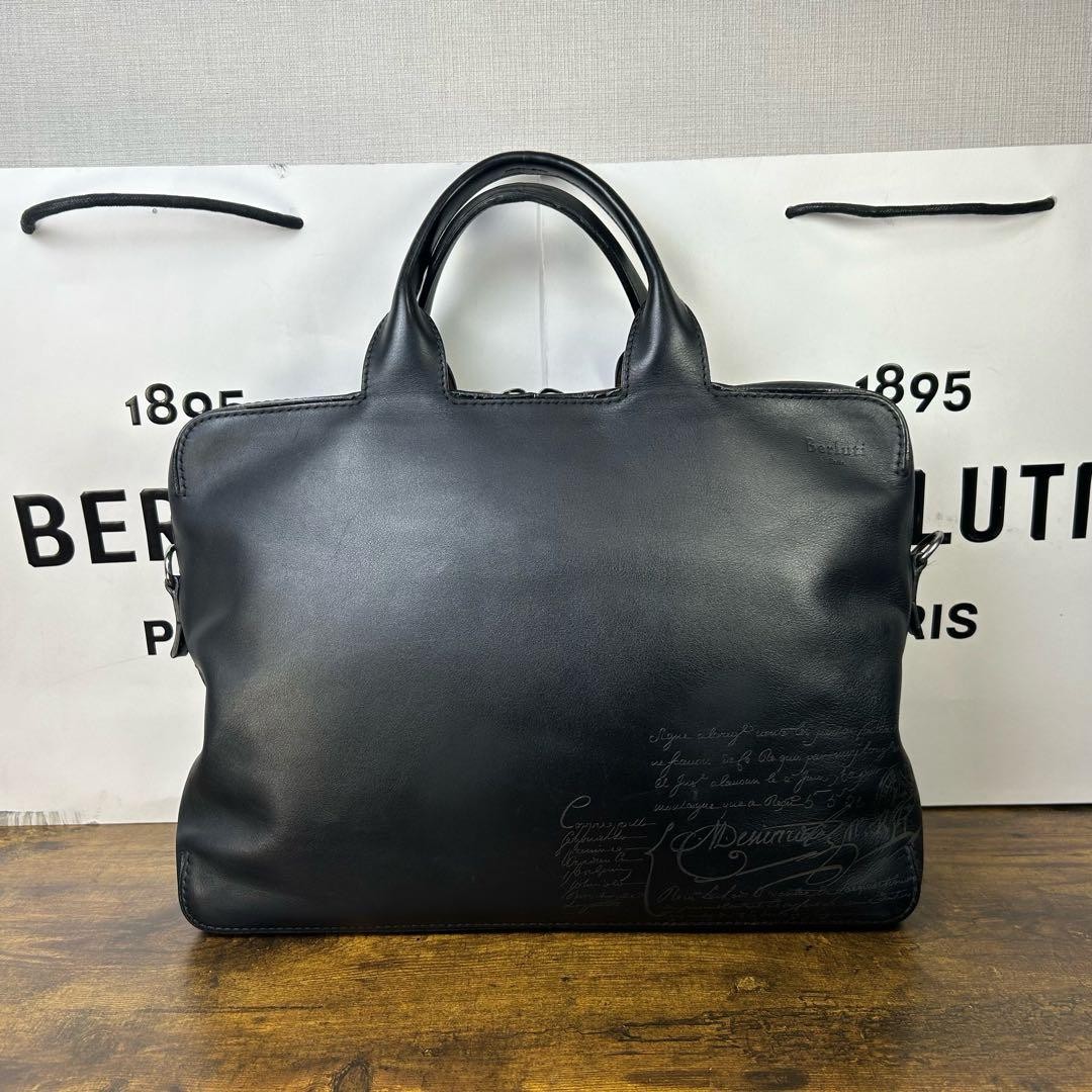 Berluti Briefcase Profile 3 Small Black Vitello Fiore Calfskin Men’s Business