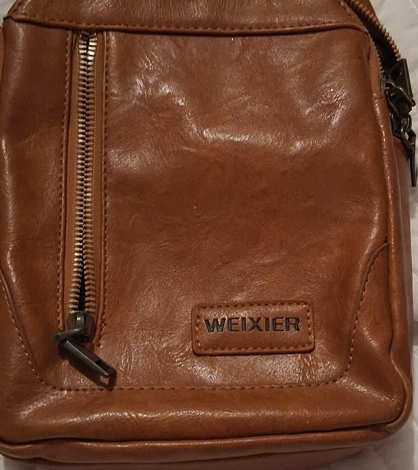 WEIXIER Brown Men’s Crossbody Bag Solid Zip Closure Front Zipper Pocket