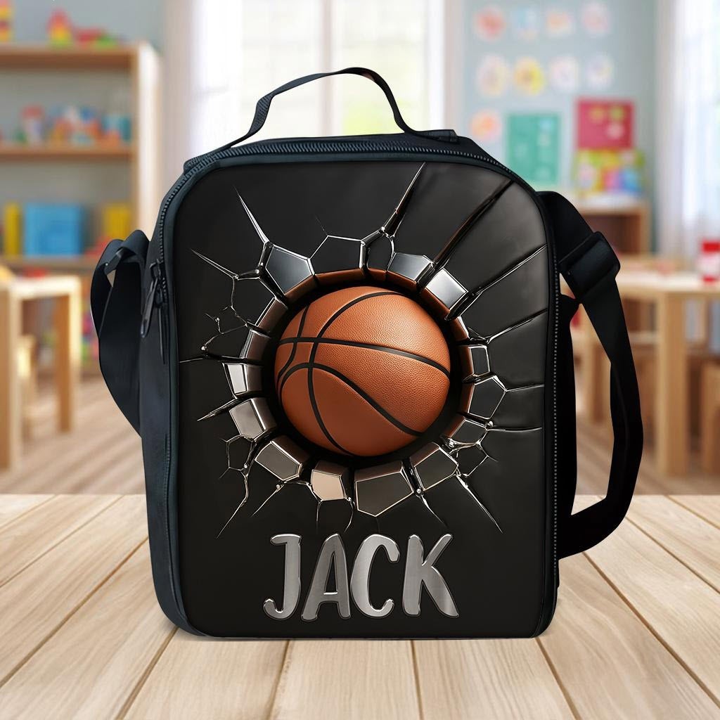 Custom 3D Basketball Backpack Set with Water Bottle Lunch Bag Boys School Gift