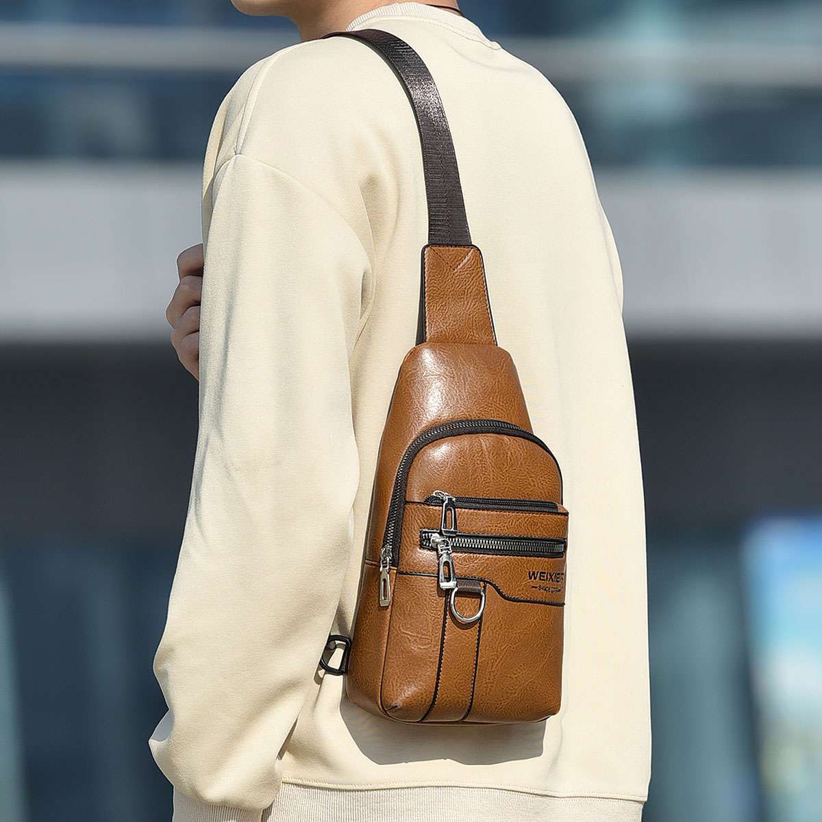 Men’s Leather Sling Backpack Shoulder Bag Travel Casual Crossbody Chest Pack US