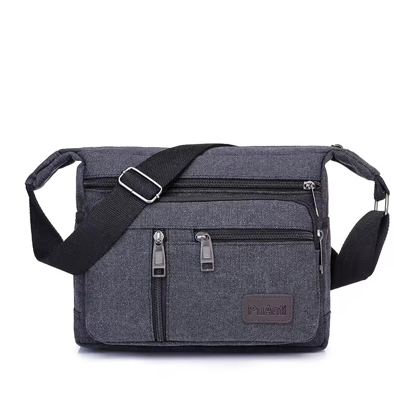 Men Casual Canvas Shoulder Bag Large Capacity Crossbody Messenger Travel Bag
