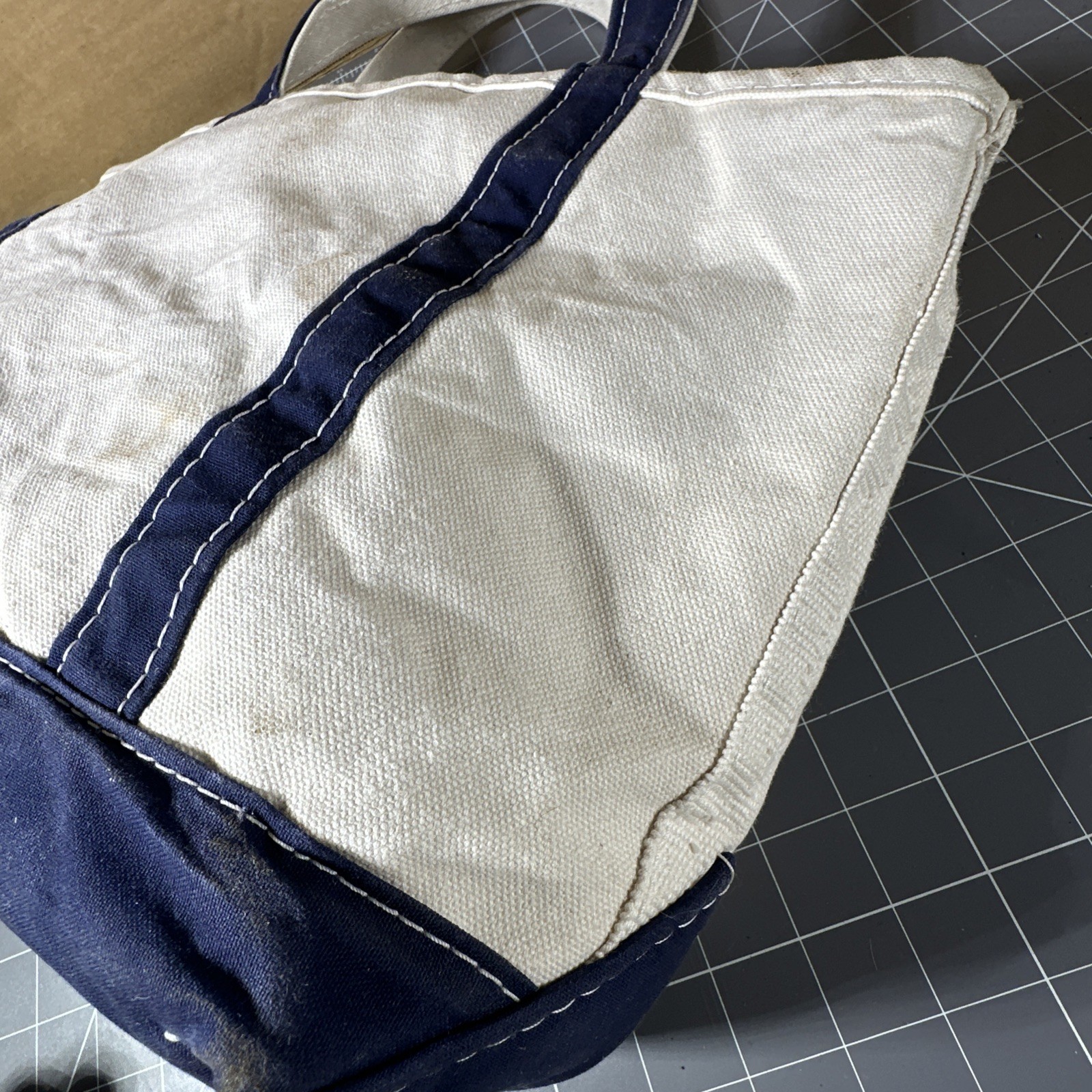 Vintage 1990s LL Bean Mack Trucks Boat & Tote Canvas Bag USA Navy/Ivory 15×11 In