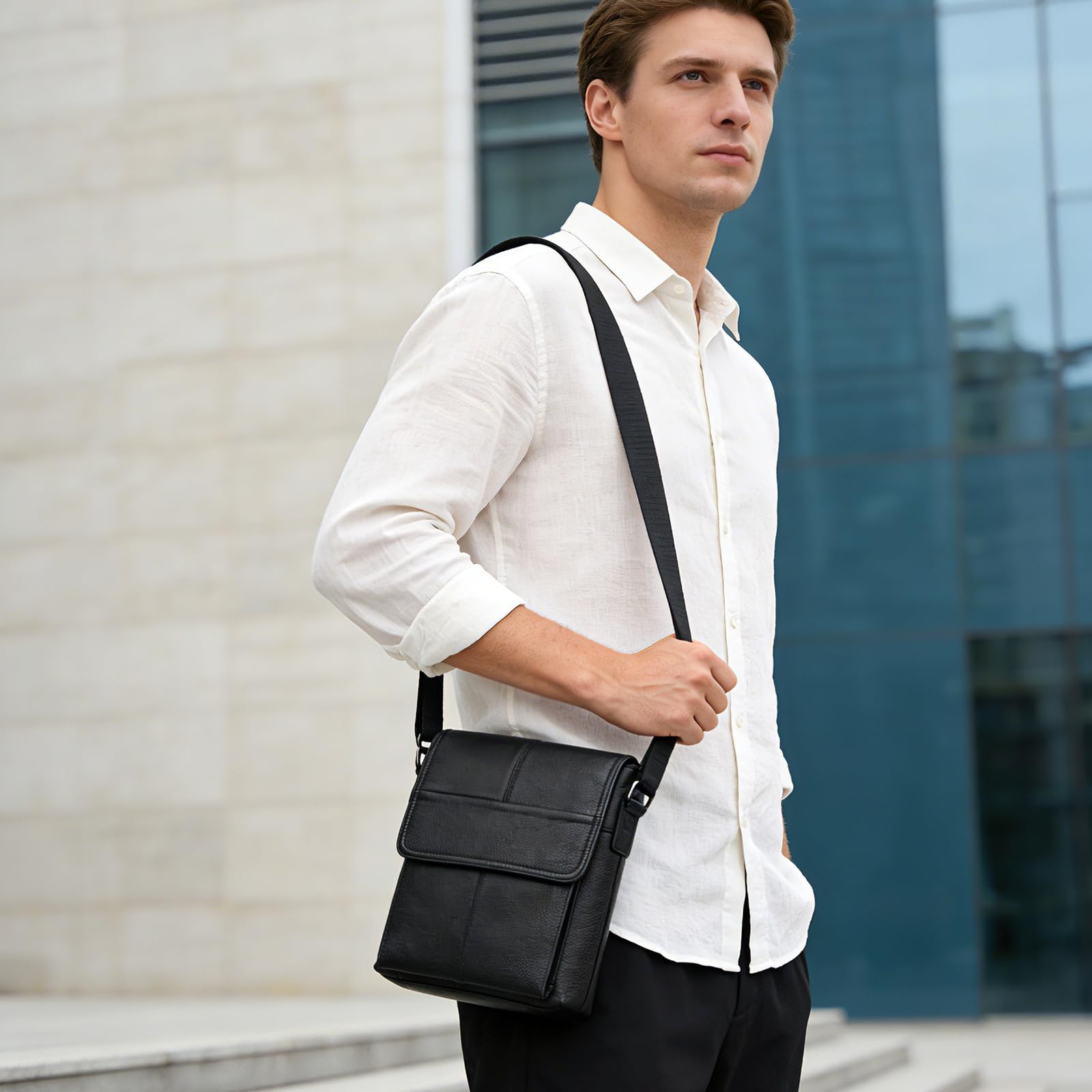 Leather Crossbody Men’s Small Shoulder Bag Vintage Men Bag Cross…