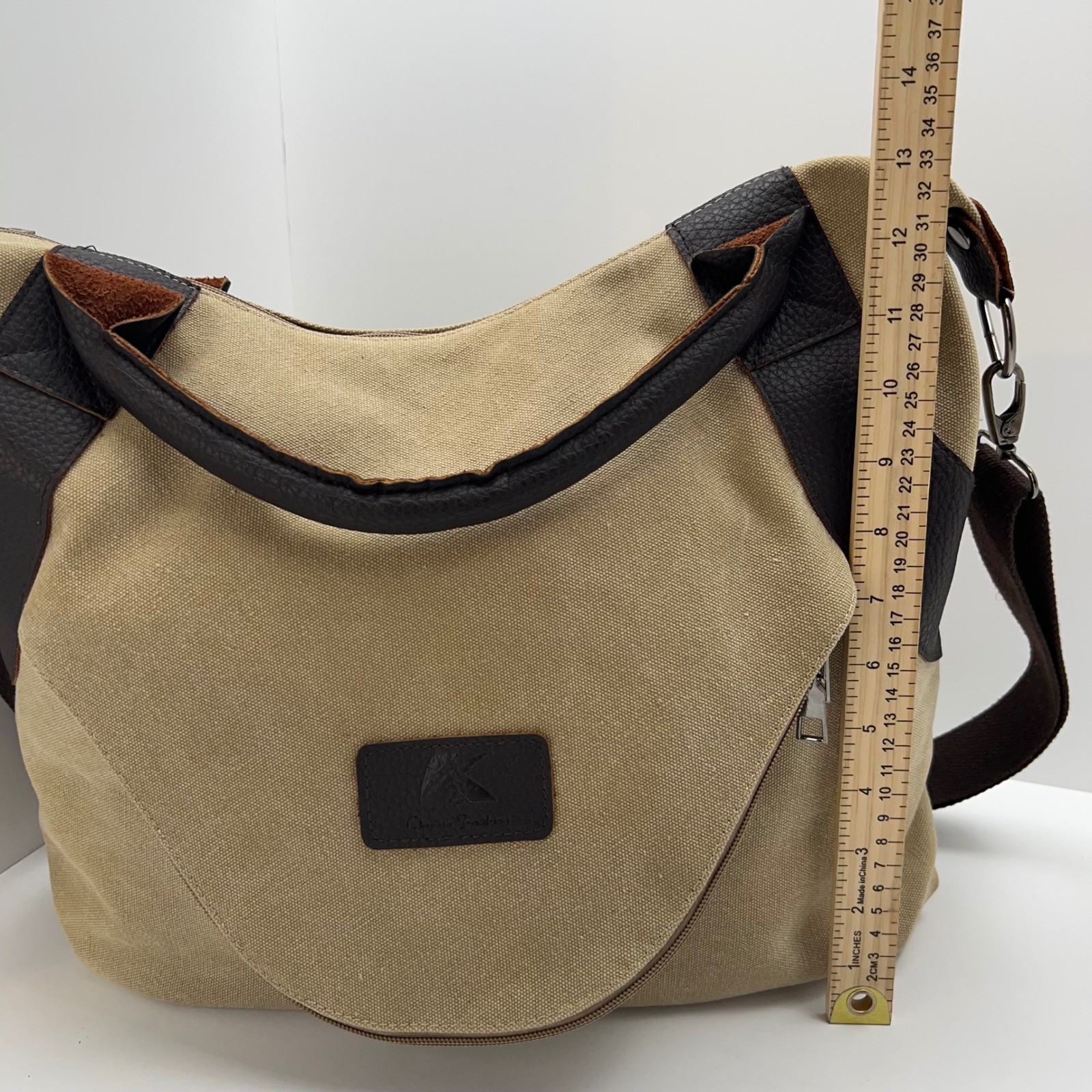 CANVAS Messenger Bag Leather Trim Crossbody Commuter Tote Outdoor Travel Casual