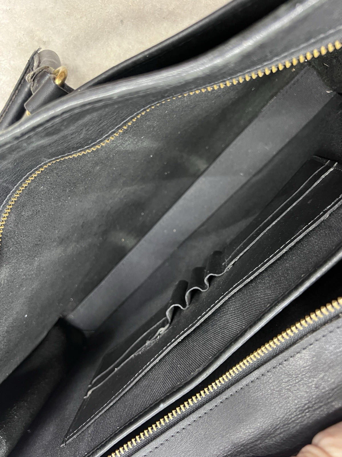 Schlesinger SADDLE BLACK LEATHER LAPTOP SHOULDER BAG~No Shoulder Strap Zip Top