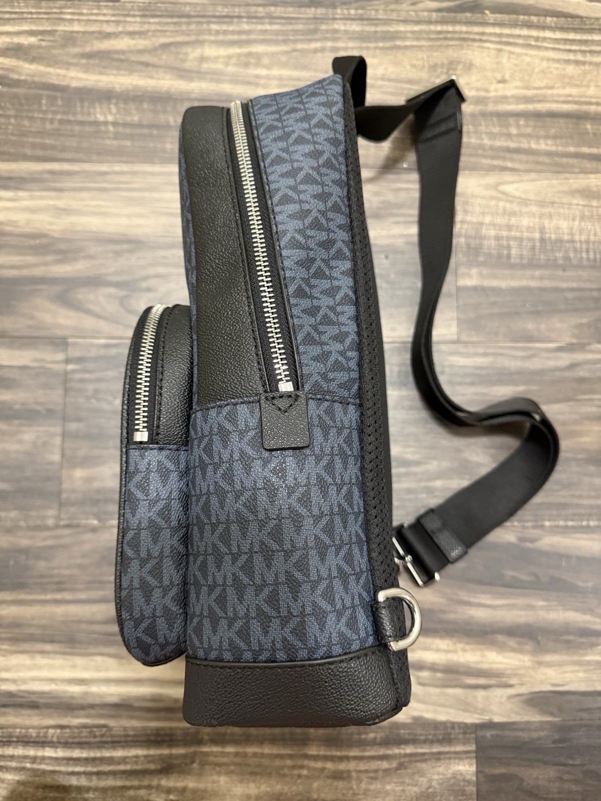 Michael Kors Cooper Sling Pack Navy Leather Racing Stripe Utility Crossbody Bag