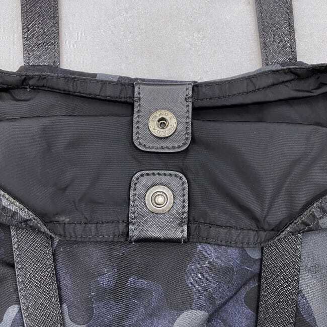 Prada tote bag navy black testuto camouflage triangle logo plate nylon leather