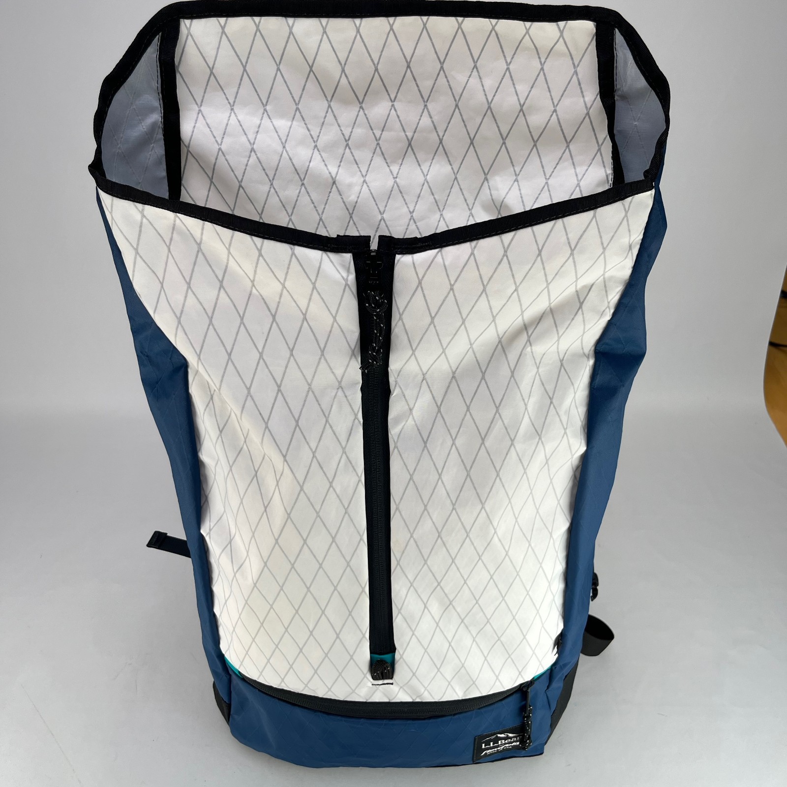 LL Bean X Flowfold Backpack Center Zip Lightweight Recycled Polyester Navy White