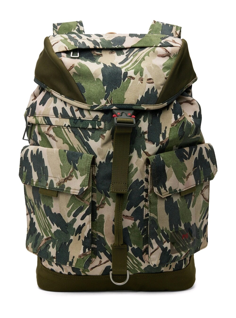 (NO CUSTOMS TAX) PS PAUL SMITH khaki green abstract camouflage canvas backpack