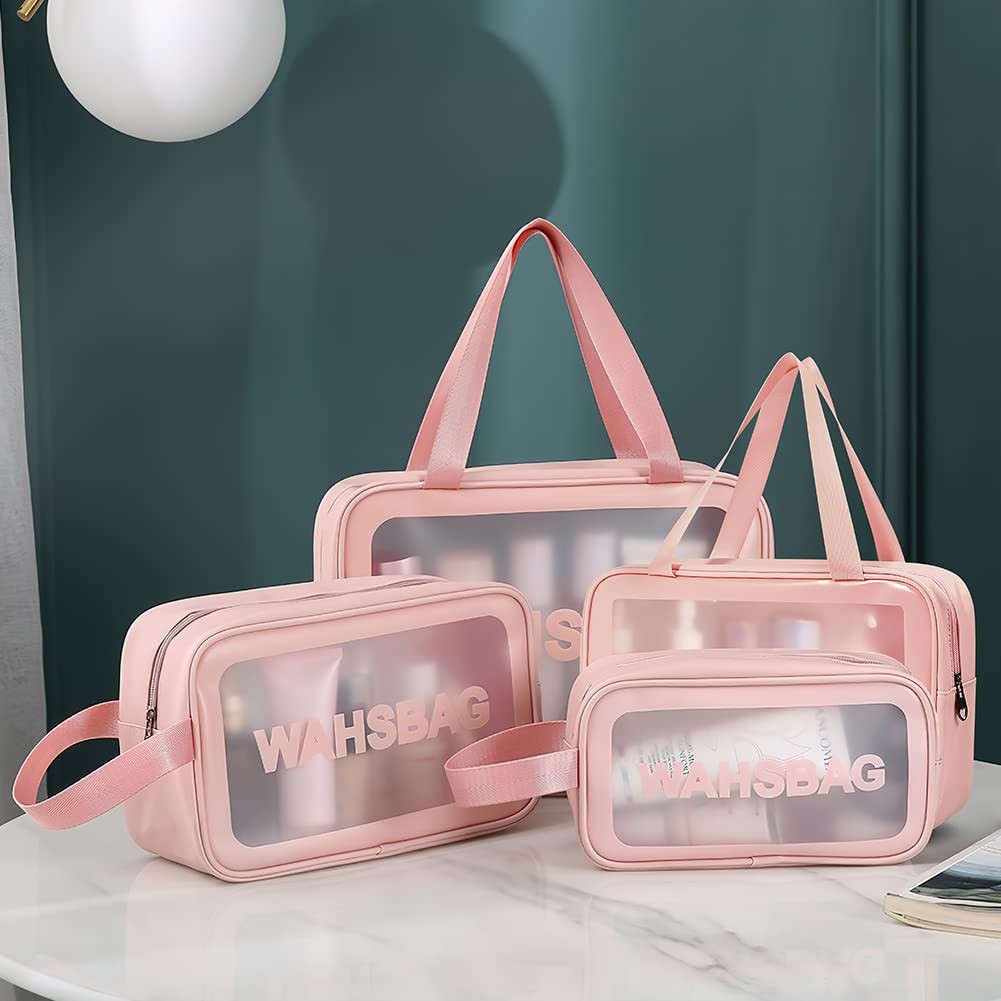 Aucuu 5PCS Clear Toiletry Bags, Wash Bag, 32.5*22.5*5 cm, – Pink