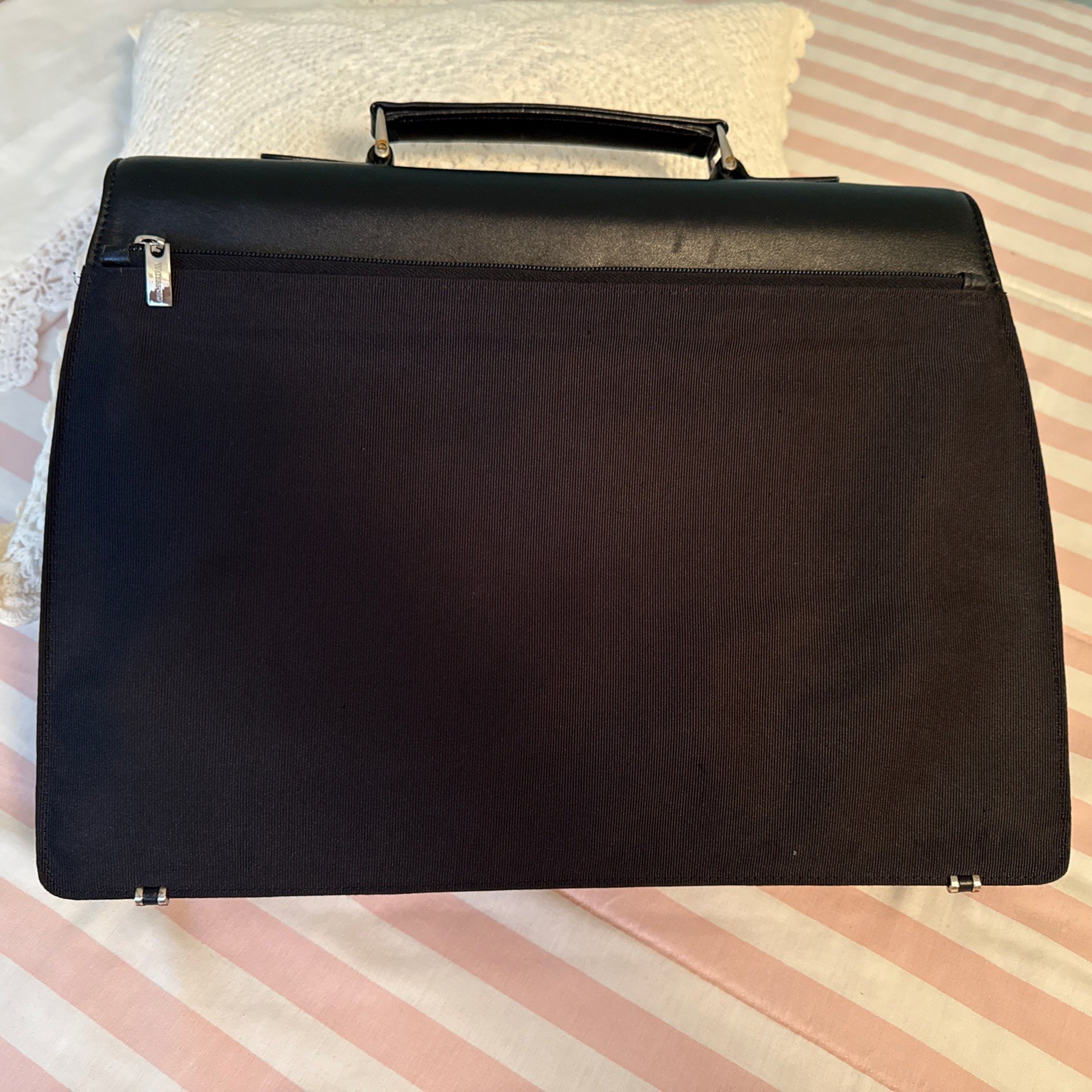 Waterford Leather Fabric Black Briefcase excellent- missing shoulder strap, key
