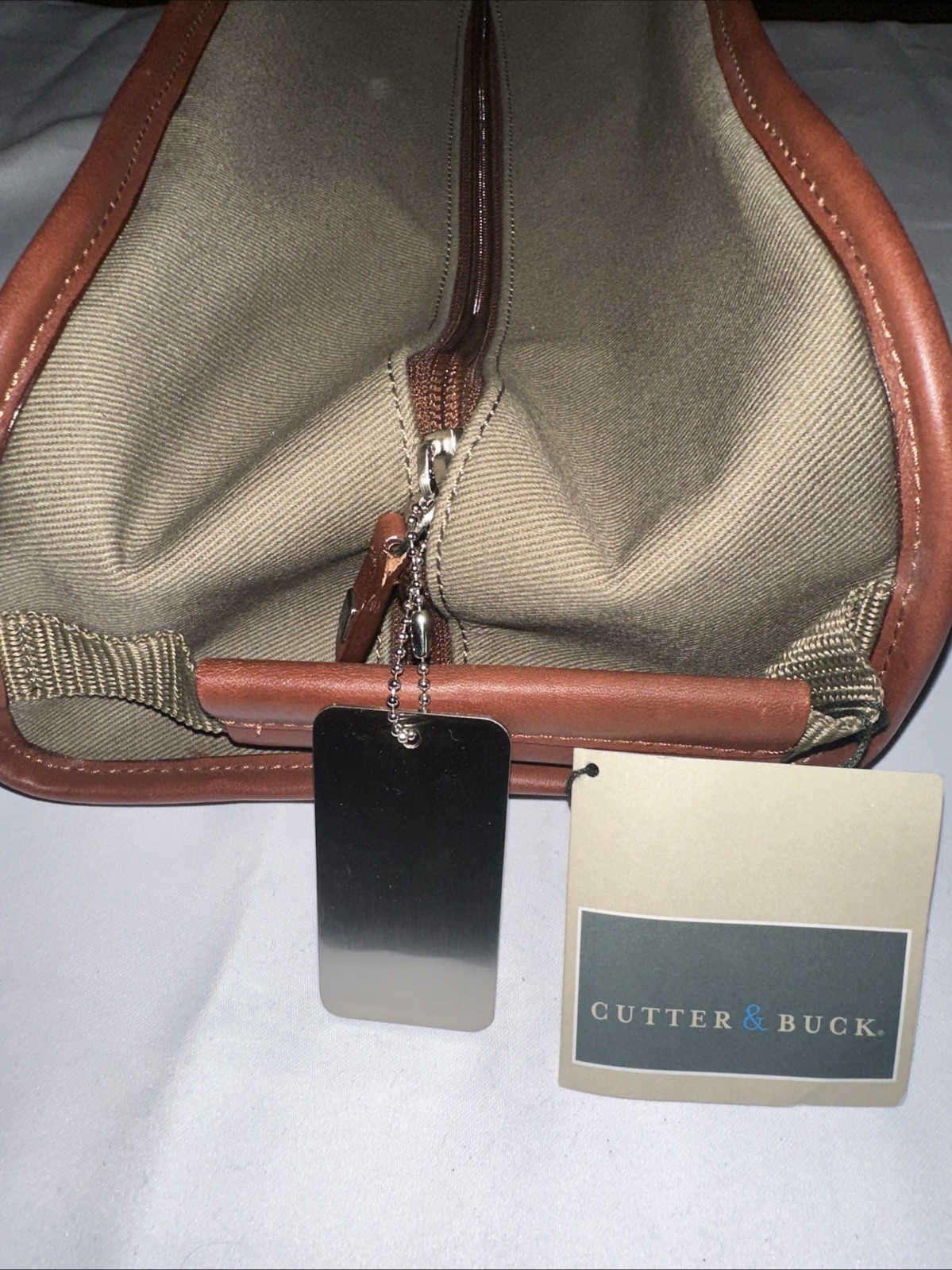 CUTTER & BUCK Canvas Top Grain Leather Trim Durable Cotton Twill Zipped Shoe Bag
