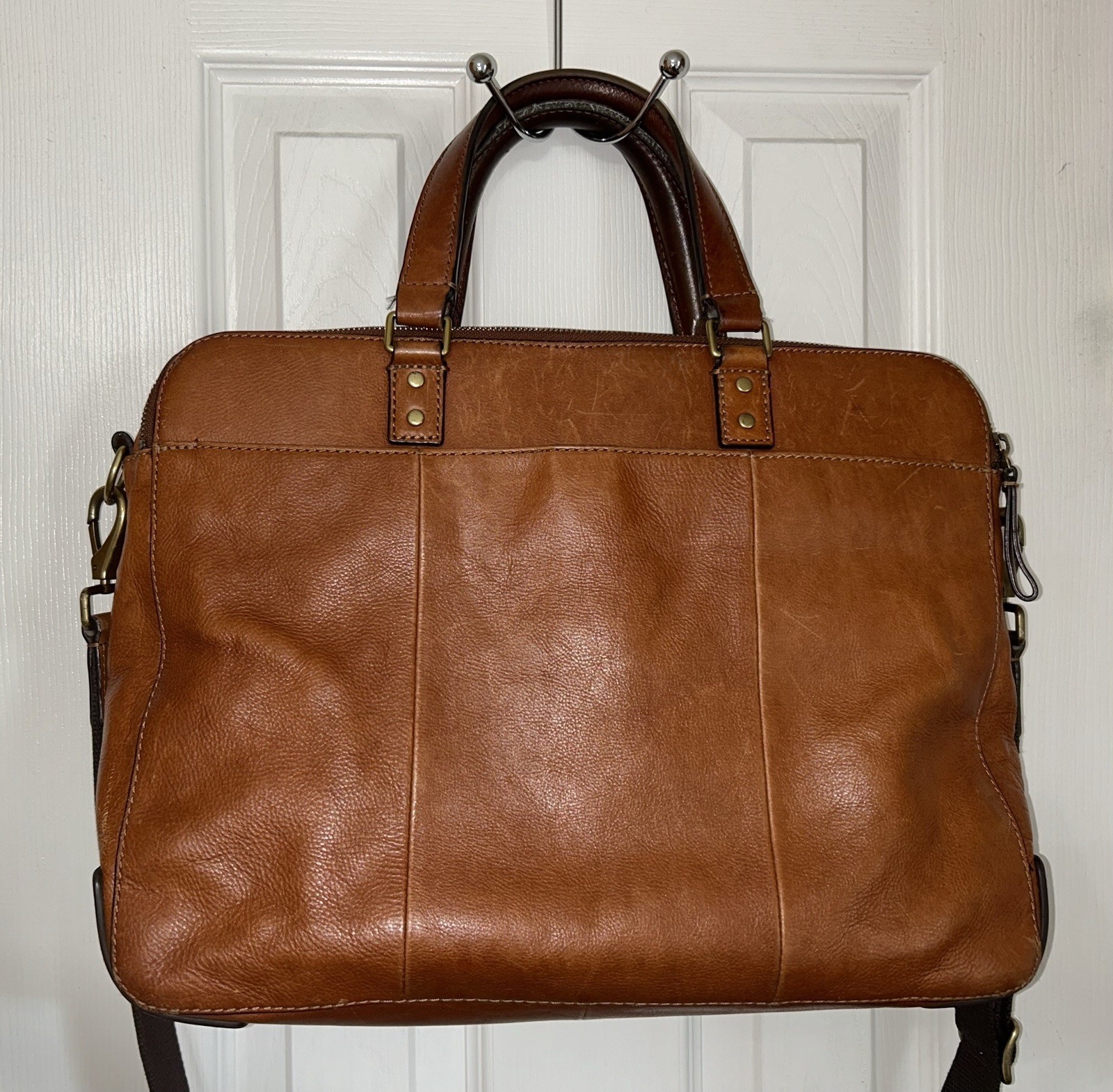 VTG Fossil Haskell Leather Briefcase Messenger Bag Cognac