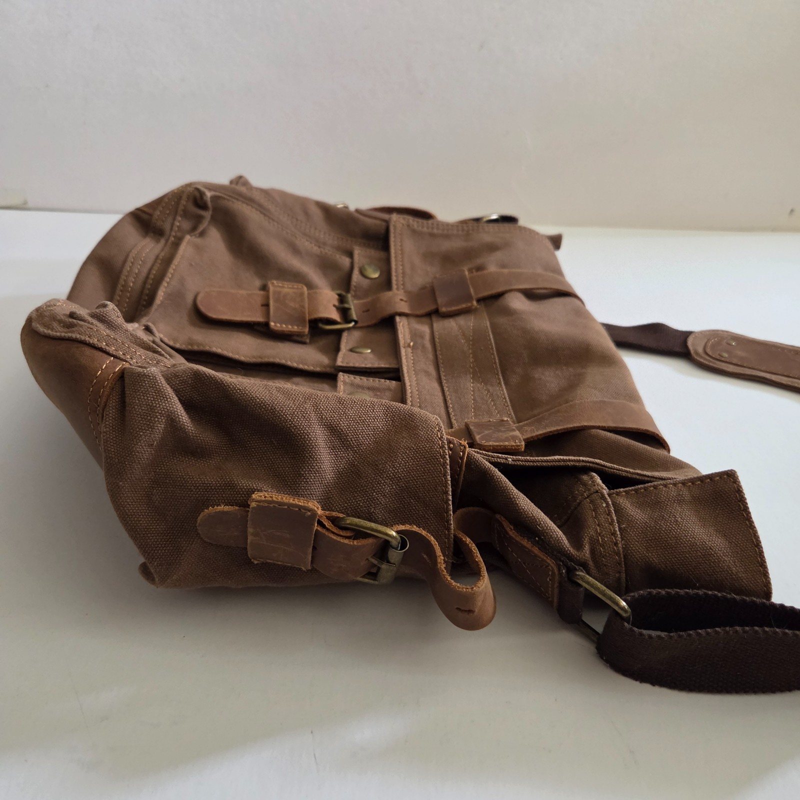 Military Canvas Leather Men Messenger Bag Shoulder Crossbody Bag Sturdy Muchuan