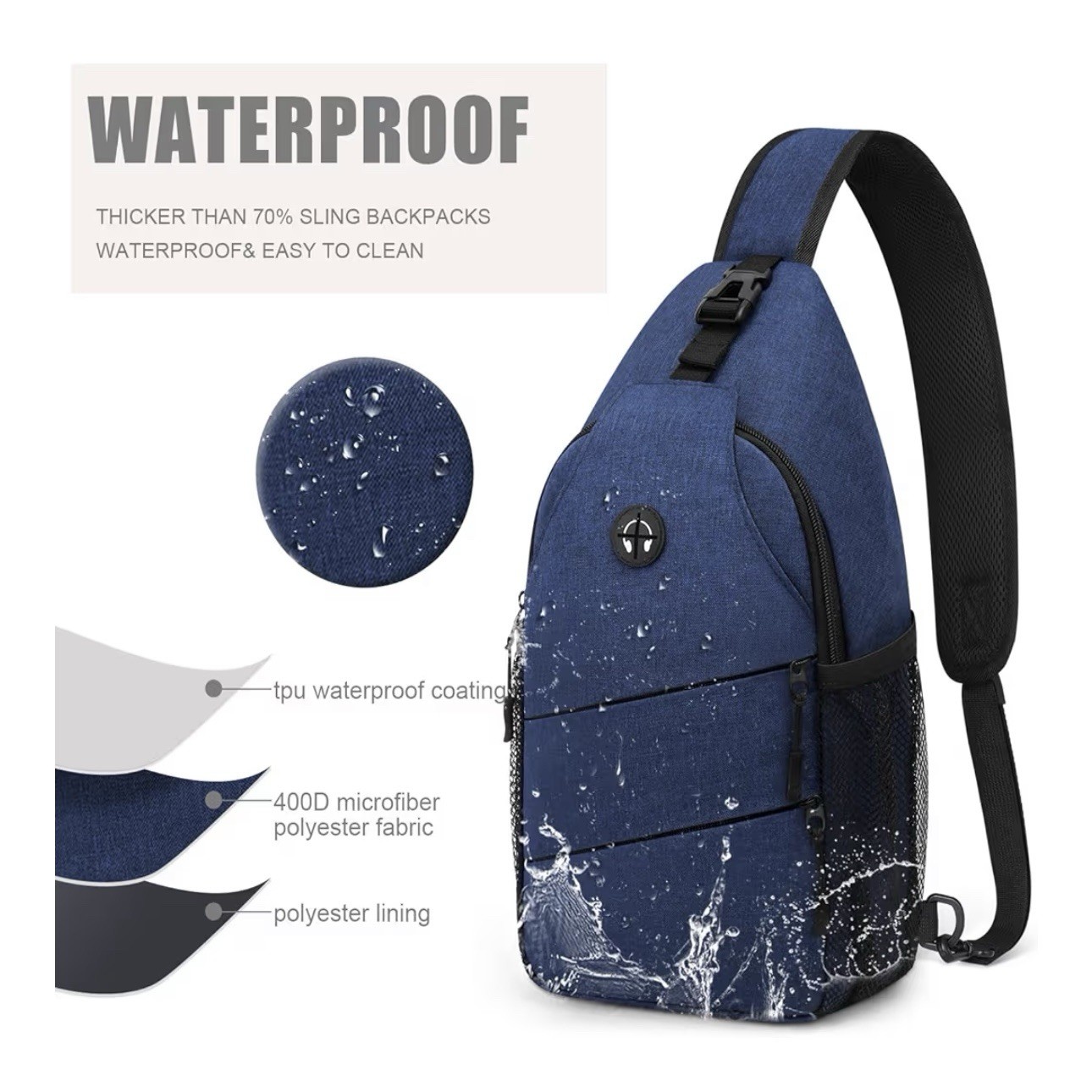 Sling Bag Backpack Casual Chest Bag w/audio Pocket (2-1)