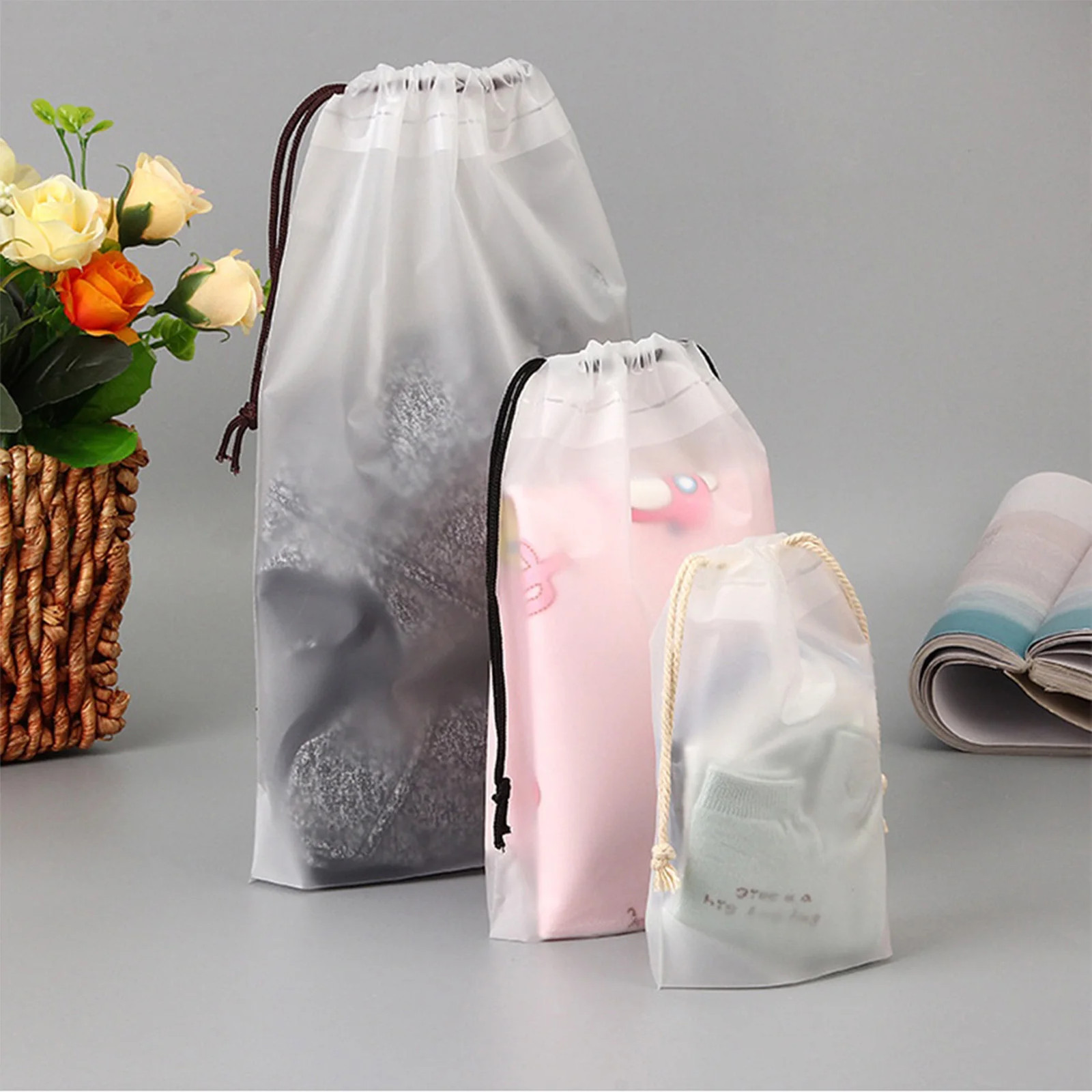 Matte Drawstring Storage Bag Sport Storage PE Folding Clothes Shoes Dustproof Ba
