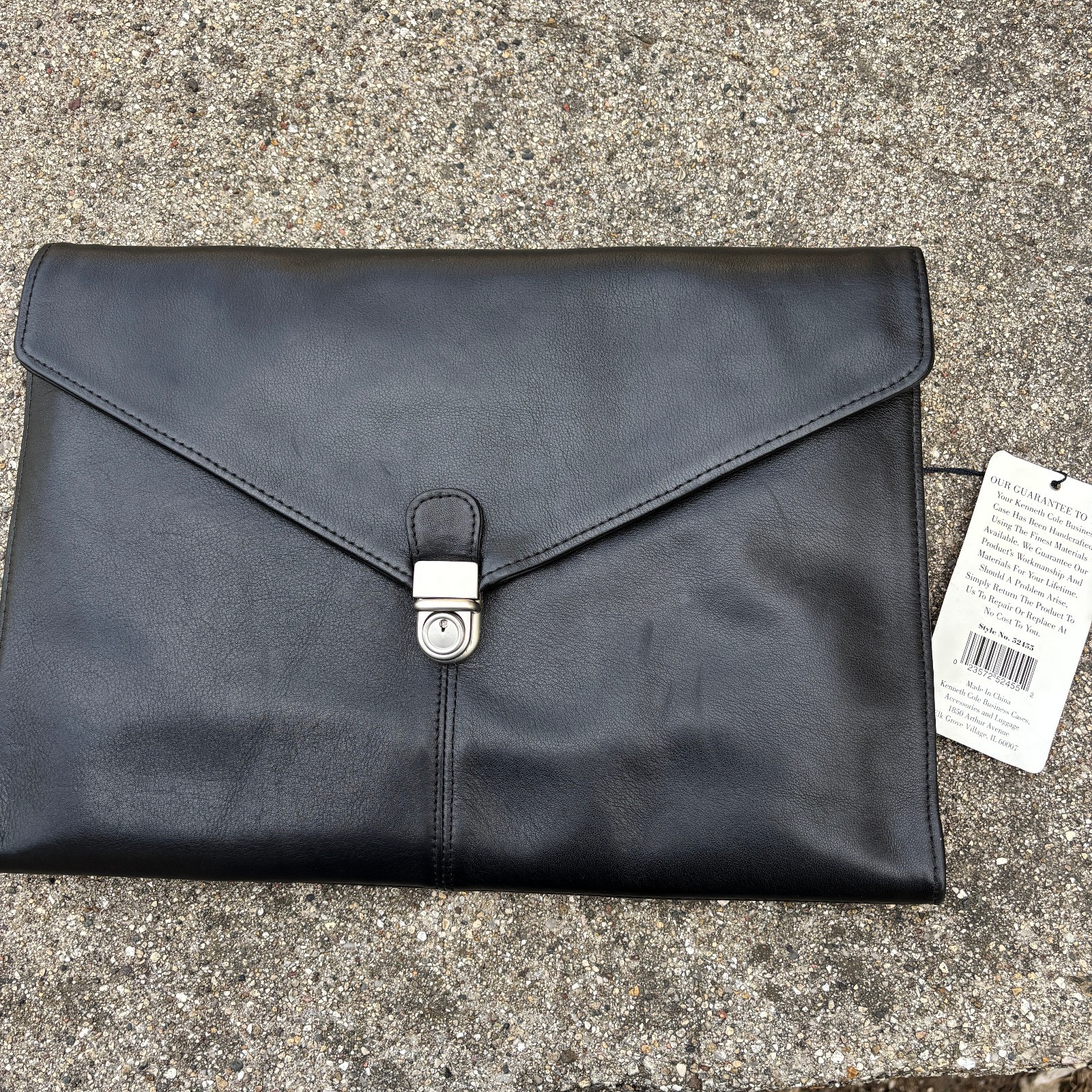 Kenneth Cole Leather Portfolio w. Lock Inside & Outside Zippered Pockets NWT