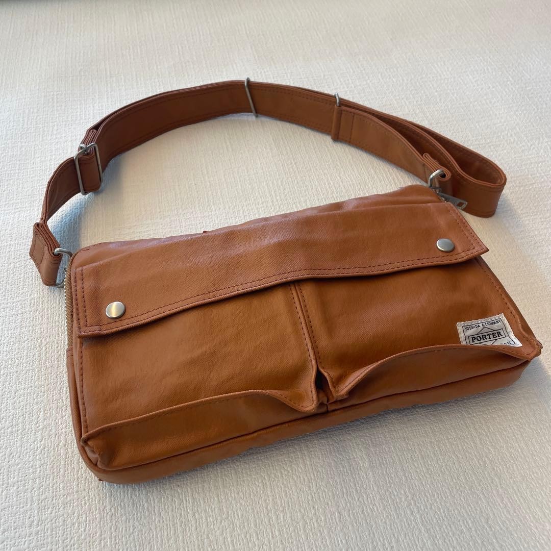 PORTER Yoshida Kaban FREE STYLE Camel Inner Pockets Shoulder Bag Made in Japan