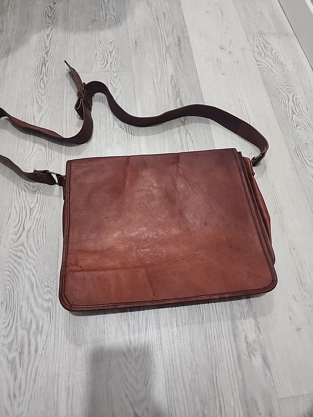 Cognac Brown Leather Portfolio/Laptop Bag Hand Made High Quality With Strap