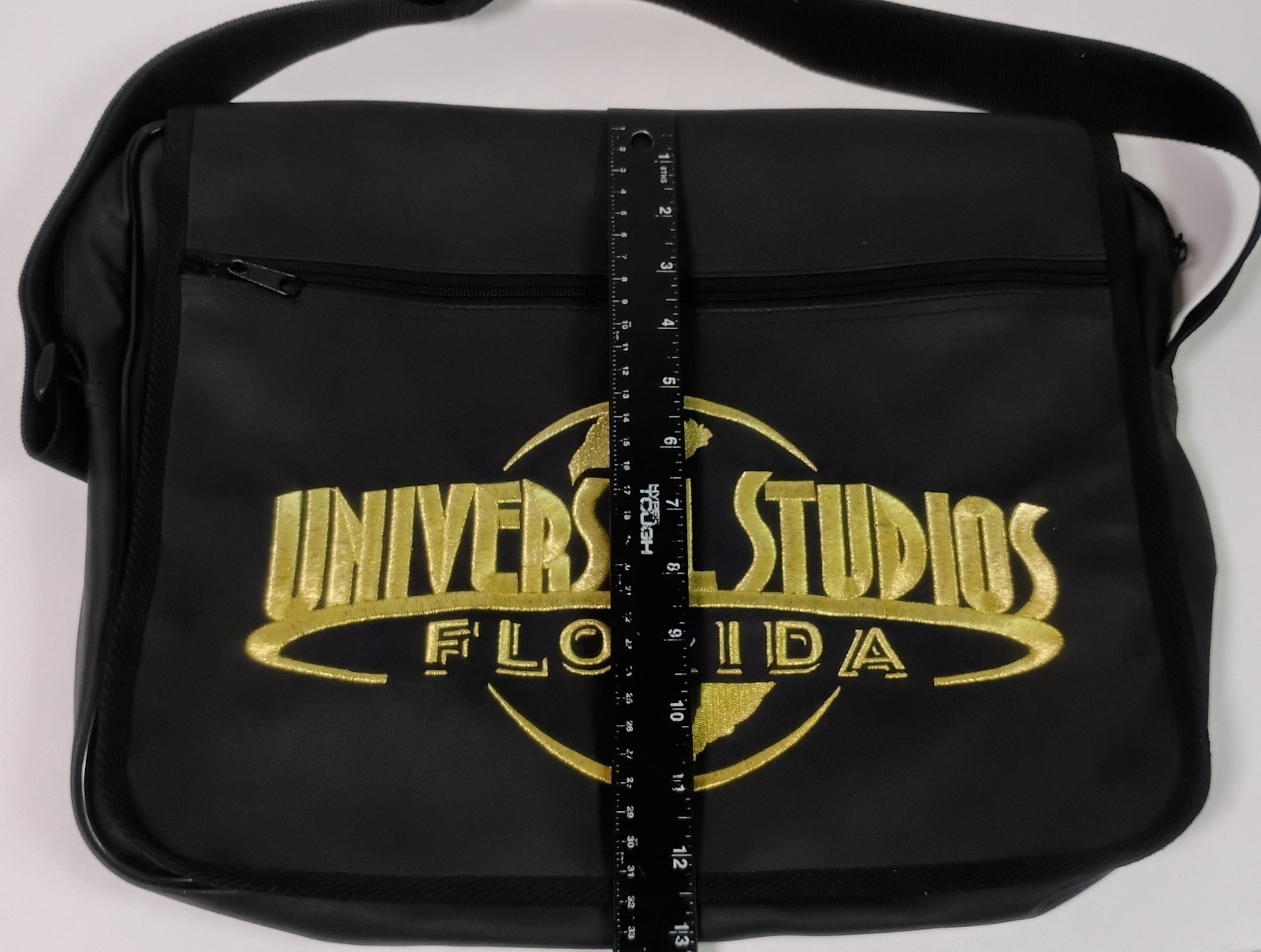 Universal Studios Florida Black Fold Over Flap Shoulder Bag Gold Logo 15×13