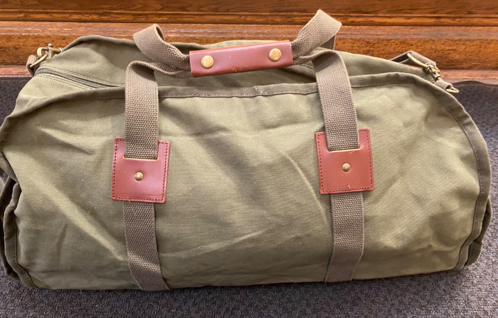 Vintage Ducks Unlimited Leather Canvas Duffel Duffle Large Bag 25”x14”x13”