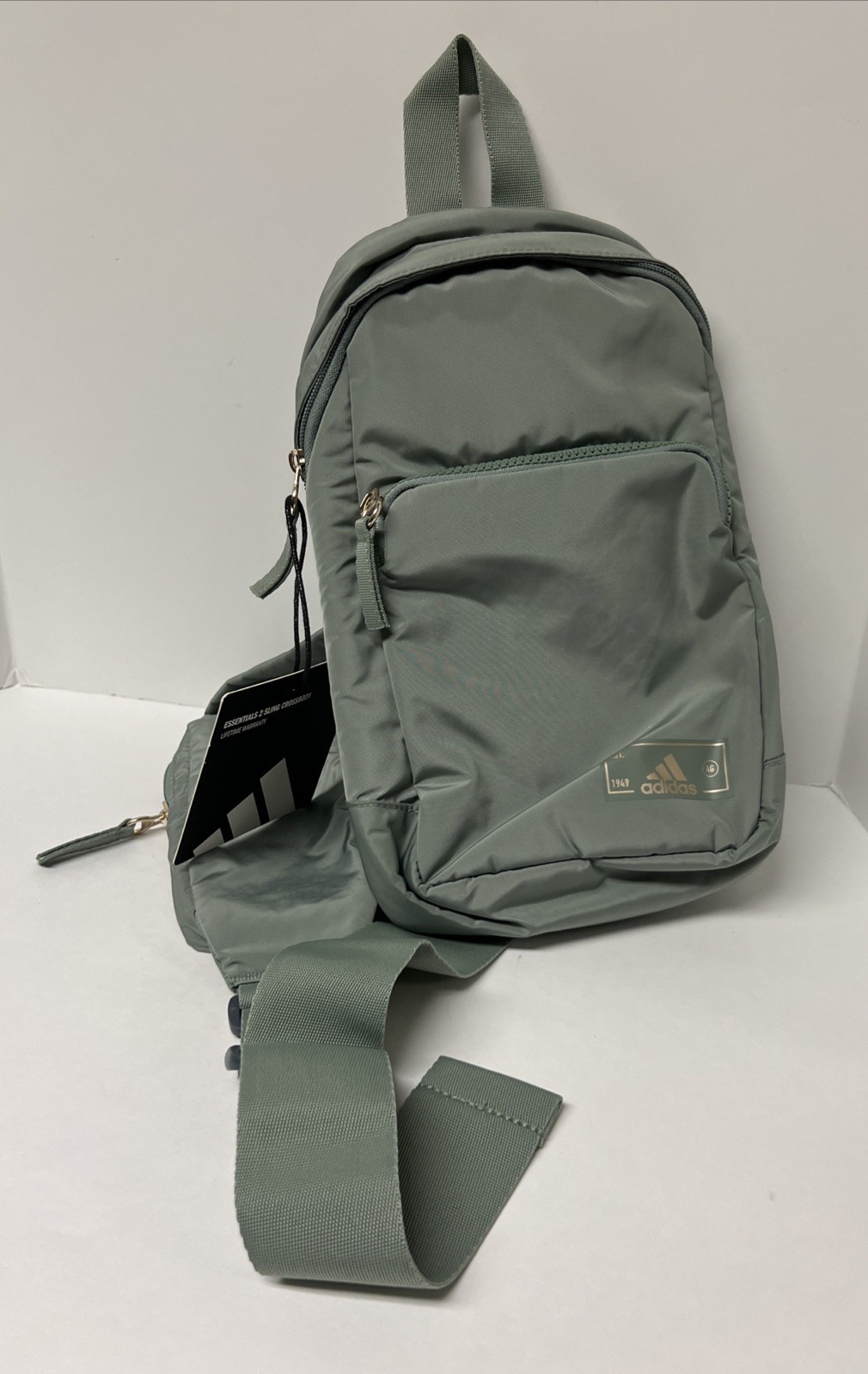 Adidas Essentials 2 Sling Crossbody Silver Green/ Gilver Zippered Pockets W/ Tag