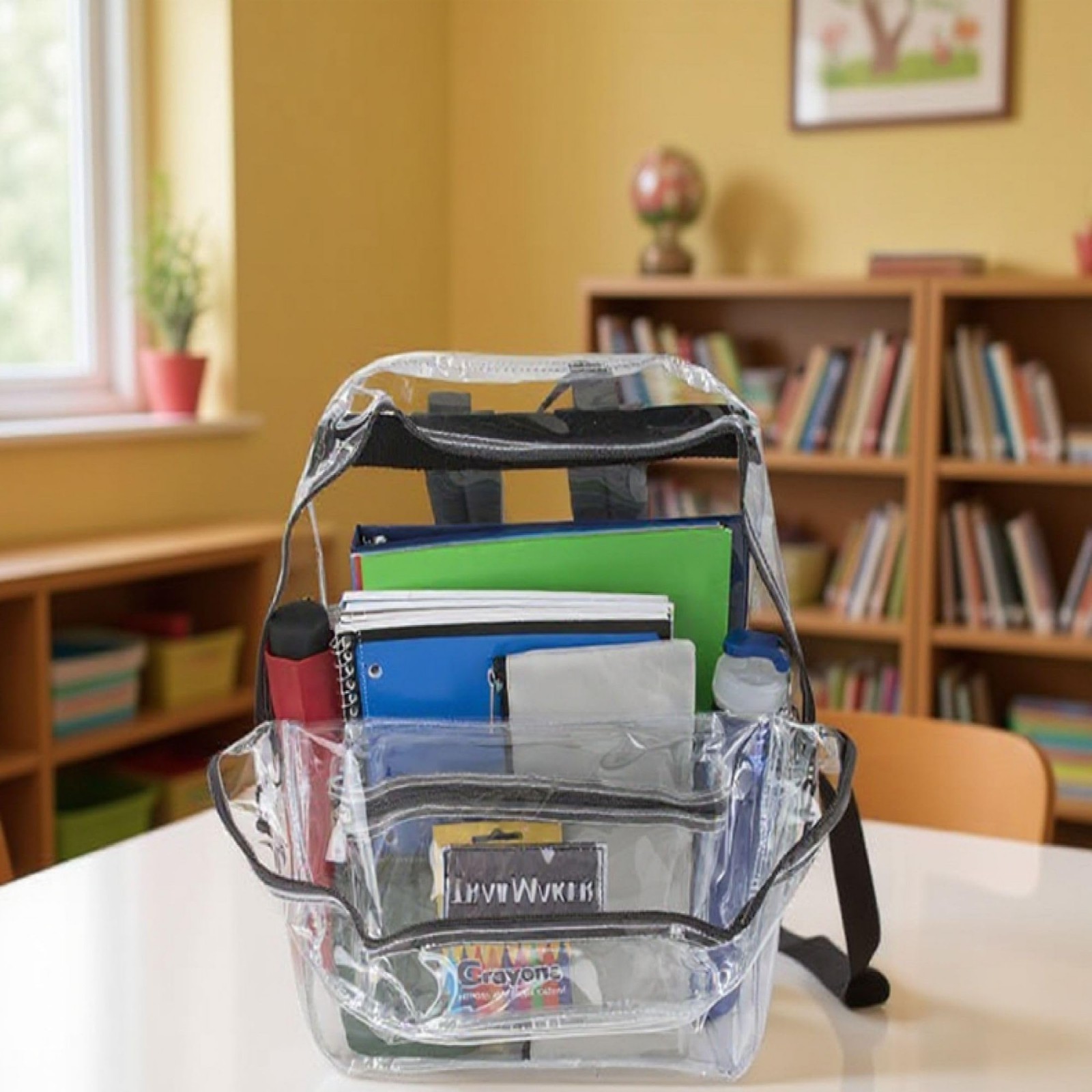 Heavy Duty Clear Backpack with Padded Straps & Side Pockets – Kids School, Stadi