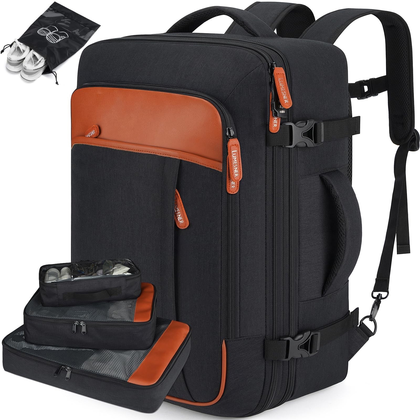 Extra Large 40L Carry-On Travel Backpack, Expandable Suitcase Bag with 4 Packing
