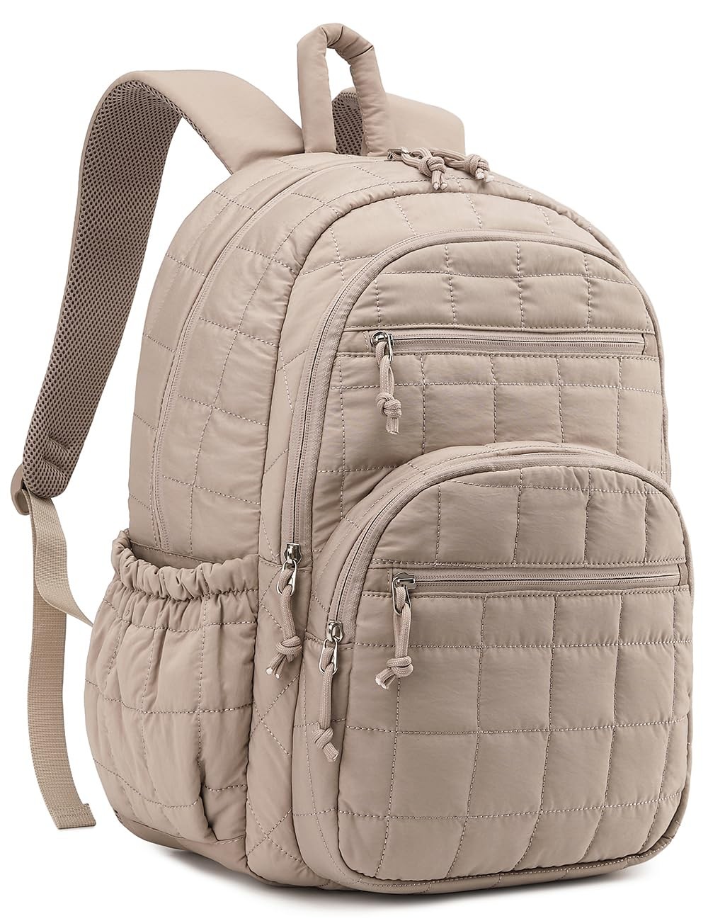 Puffer Quilted Backpack Women Teen Girls Cute Laptop Bag Work Travel Camel