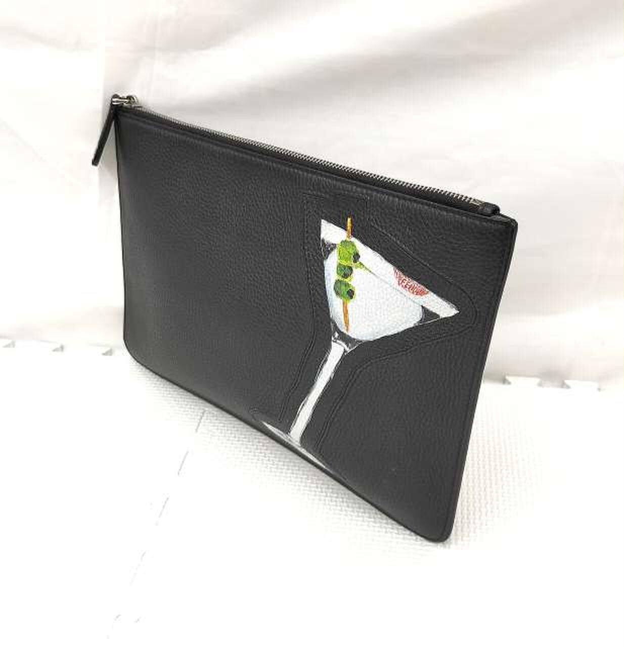 FENDI 7N0078 A1RH Cocktail Clutch Bag Black 11.6×7.8 inch Used From Japan