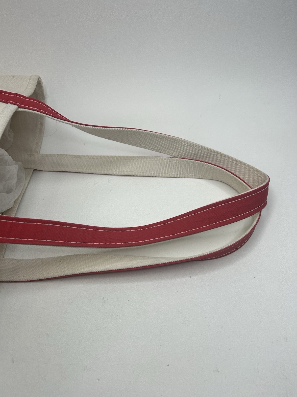 Vintage 90’s LL BEAN Boat and Tote Bag Large Ivory Red Stiff Canvas USA