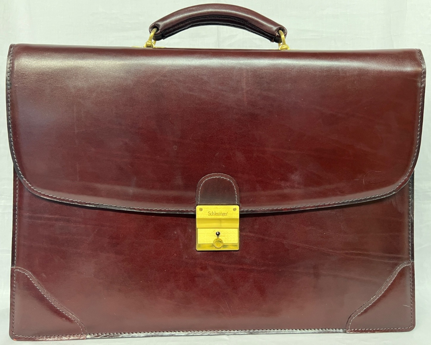 Vintage Schlesinger Leather Briefcase Case Setter Full Grain Cowhide Excellent