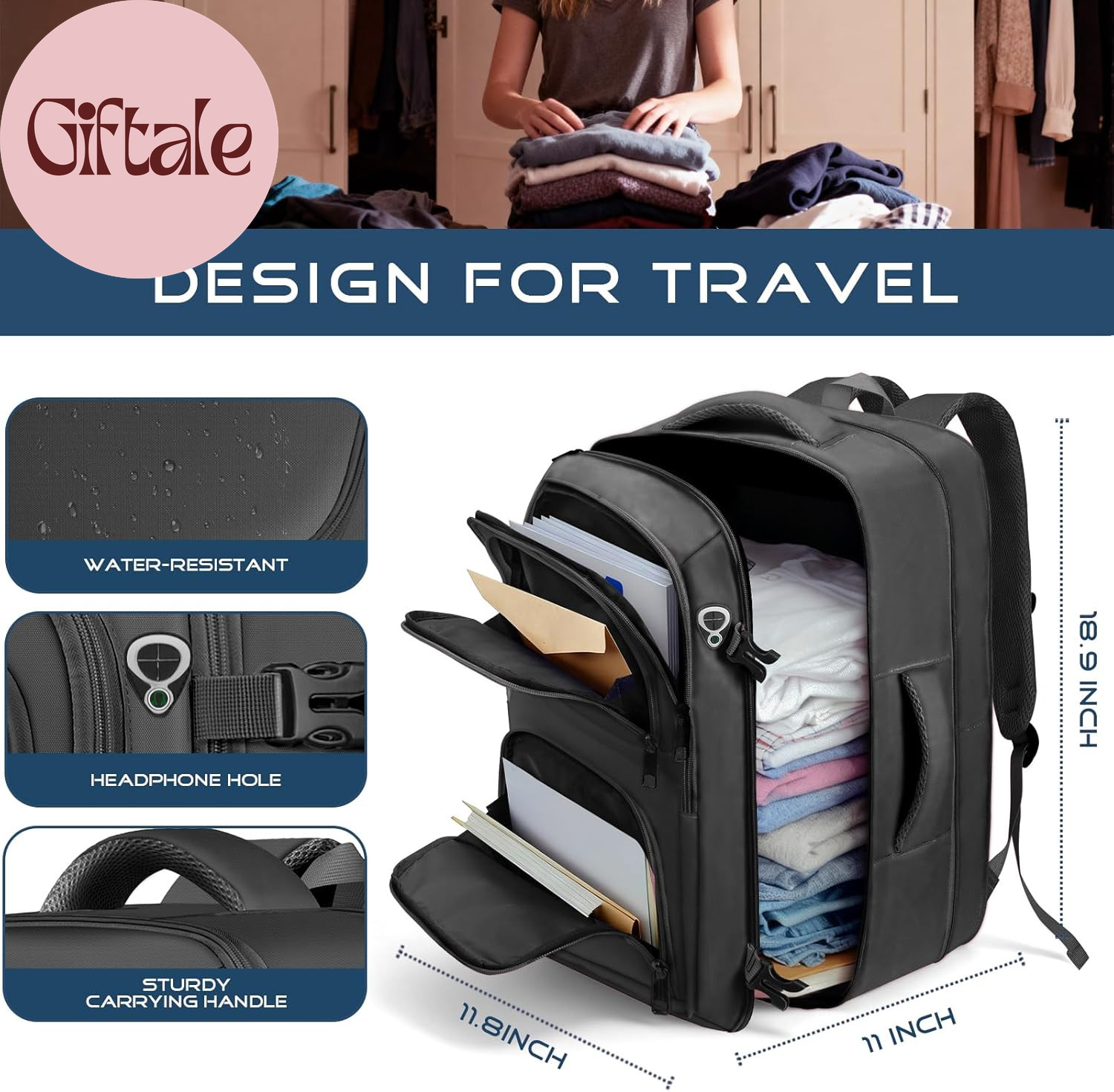 Travel Backpack, Expandable Carry on Backpack for Men, TSA 17.3 Inch Laptop Bag
