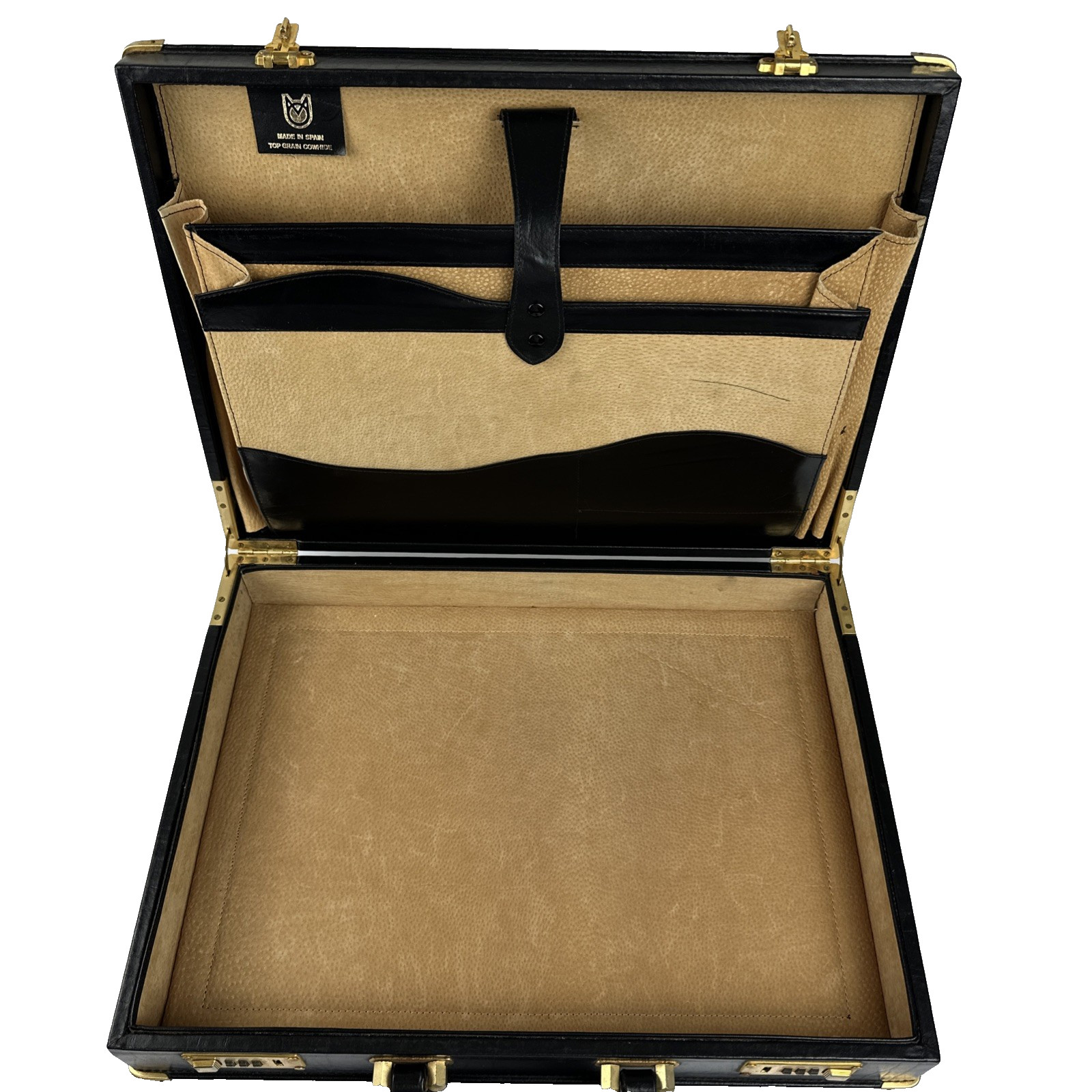 Briefcase Vintage Genuine Leather Made In Spain Top Grain Cowhide Black