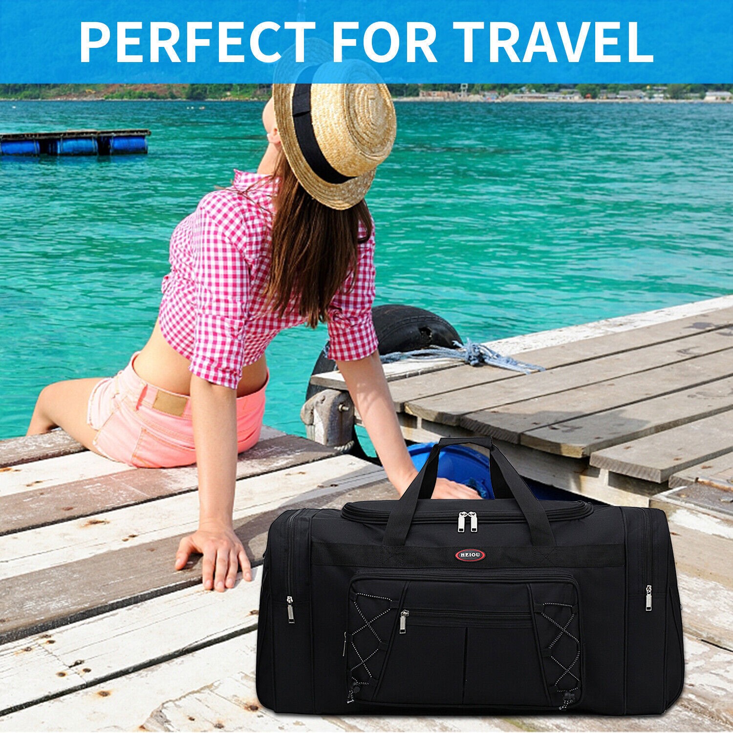 72L Large Luggage Duffle Bag Foldable Lightweight Weekender Travel Bag Men Women