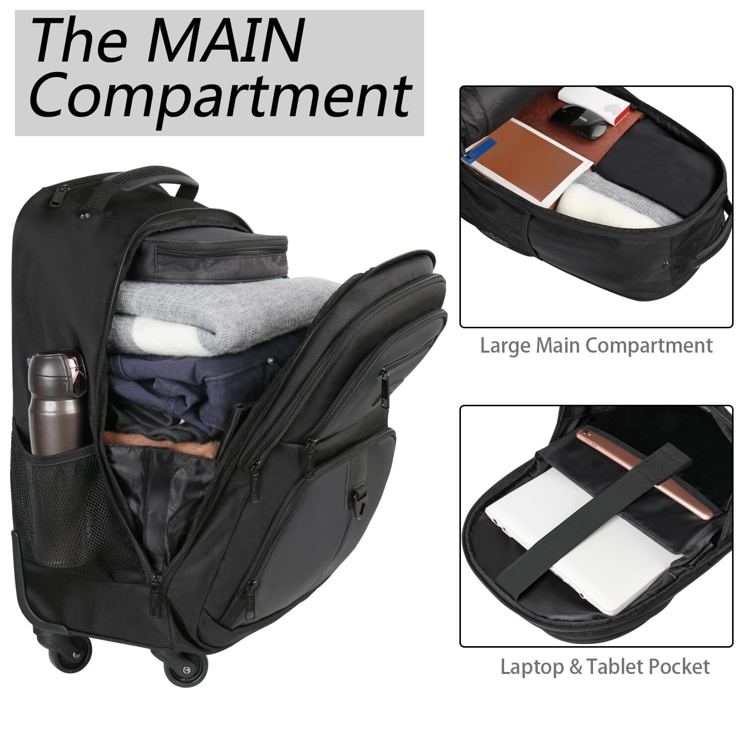 Rolling Backpack for Travel 4 Wheels Laptop Backpack for Women Men Water
