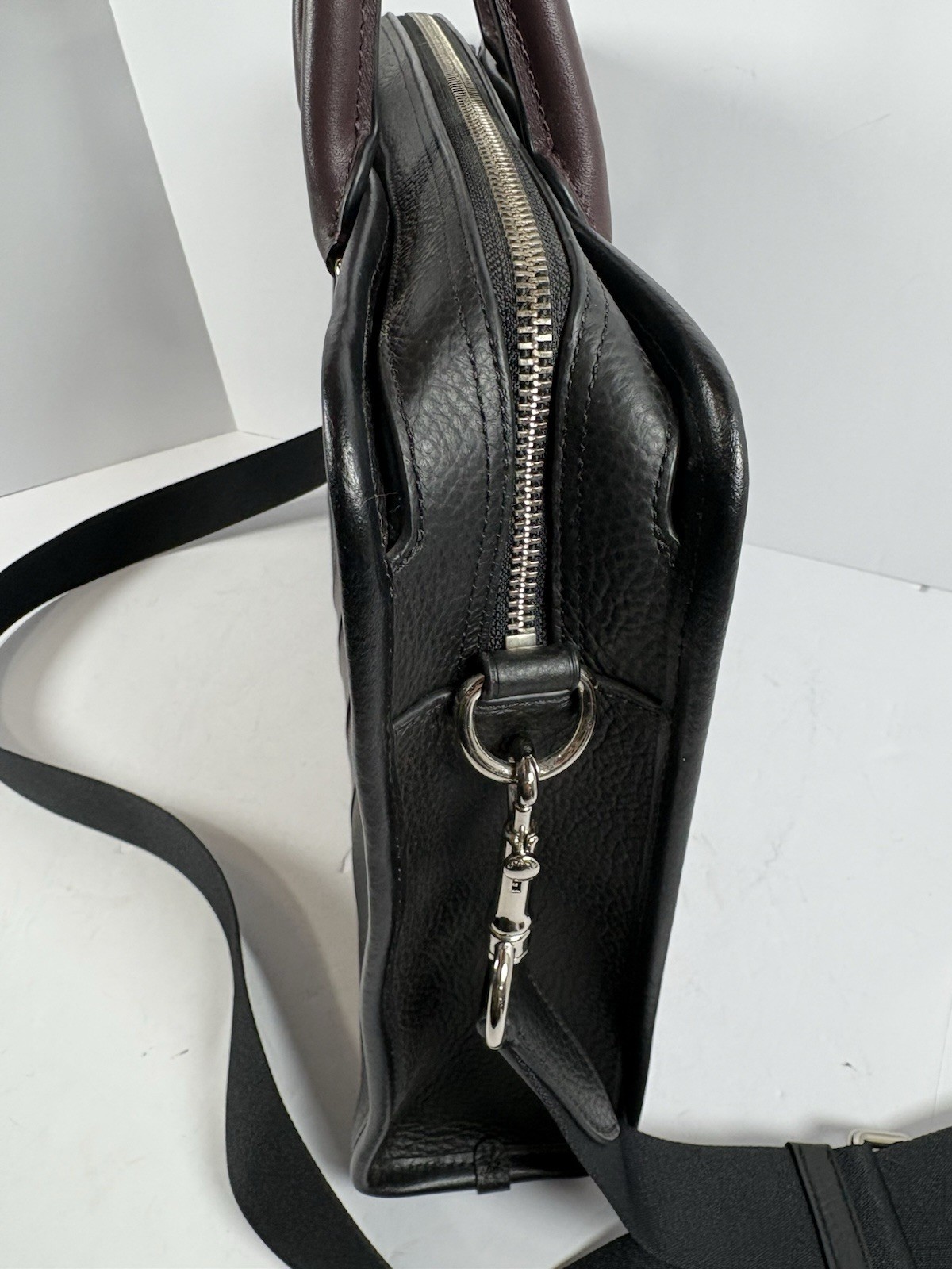 Coach Metropolitan Slim Brief Pebble Leather Laptop Messenger Bag Black F72308